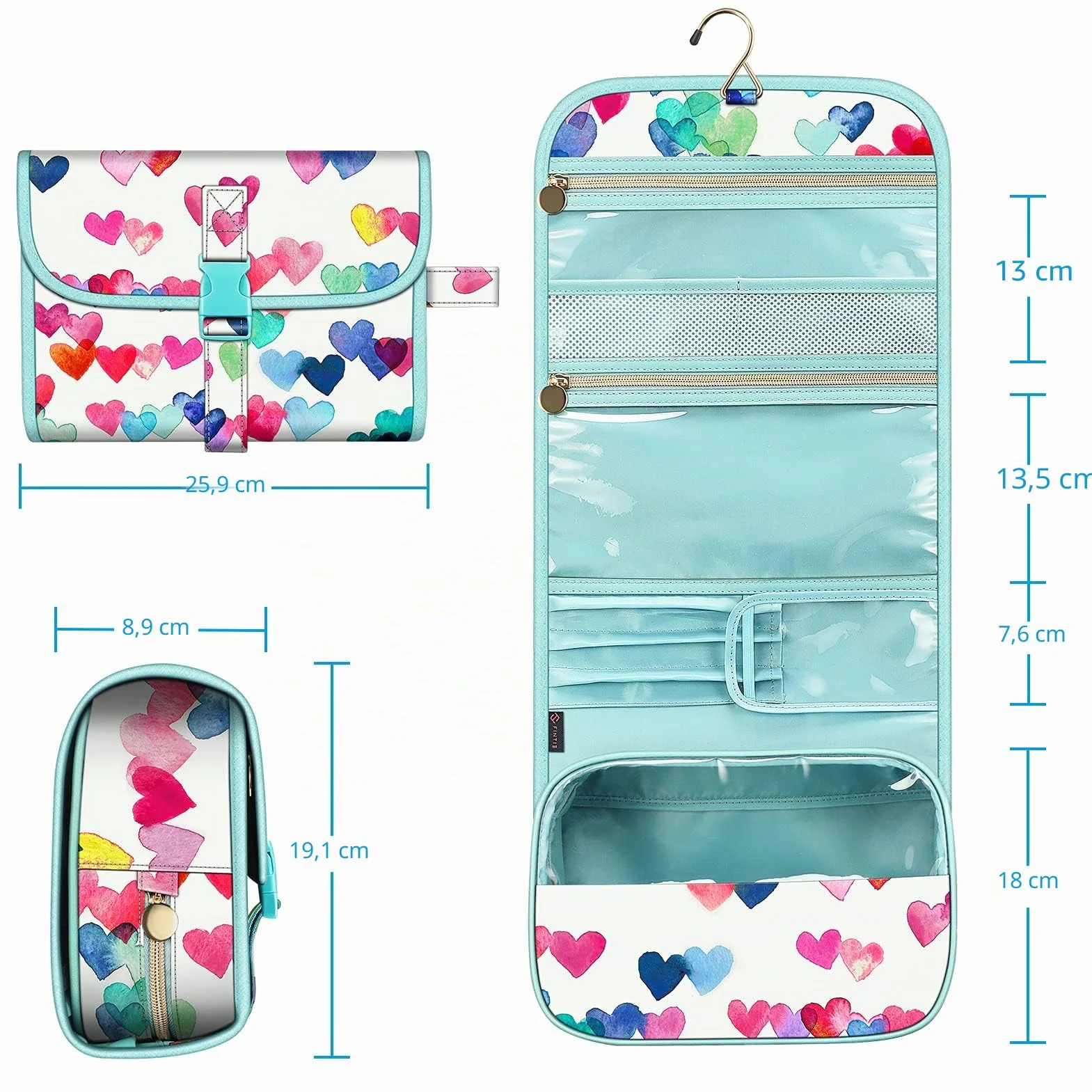 FINTIE Beauty Case da Viaggio Portatile Trucco, Borsa Grande Custodia Organizer con Gancio per Appendere per Donna