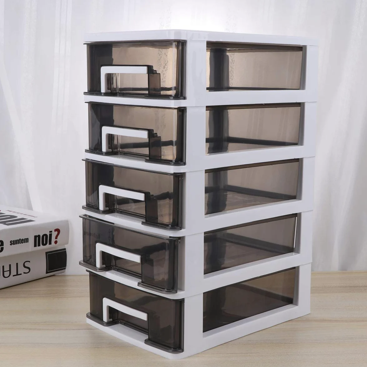 Cassettiera impilabile a 5 ripiani per ufficio e camera da letto, organizer da scrivania per scrivania o mensola, impilabile, cassetti per la massima organizzazione.