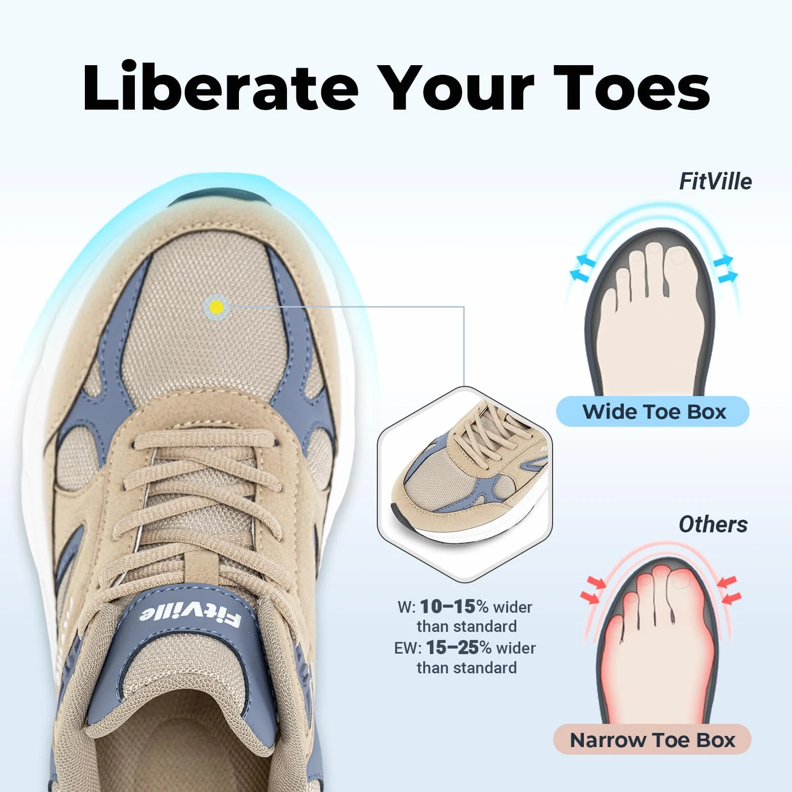 FitVille Extra Large Scarpe Sportive Uomo Sneakers Running Piedi Larghi Antiscivolo Traspiranti Jogging Camminare