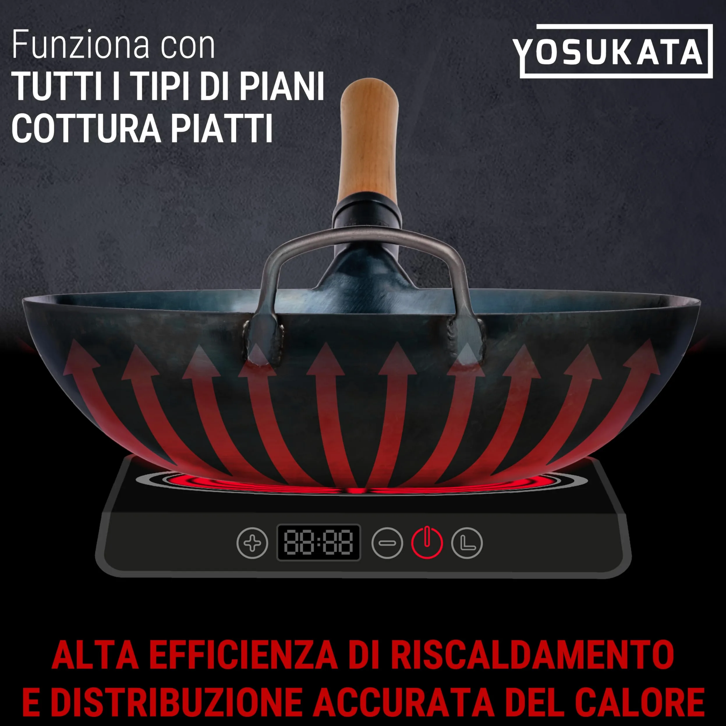 YOSUKATA Wok Padella Professionale 34 cm - Tradizionale Wok Acciaio al Carbonio Blu Fondo Piatto Precondizionato - Cinese Originale Padella - Adatto a Gas Induzione Elettrico Сeramica e Fuoco Aperto
