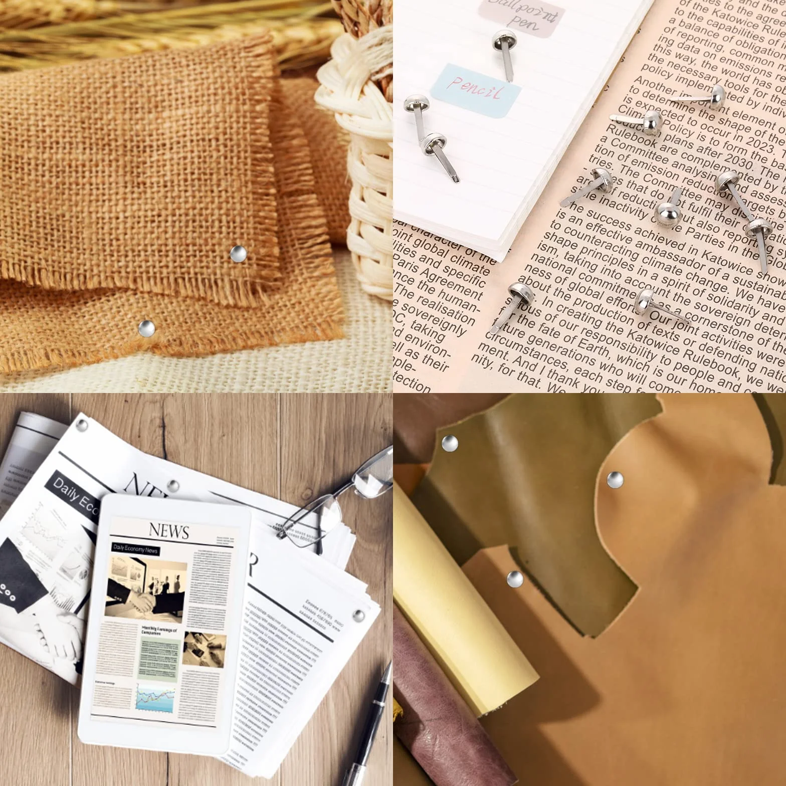 ASTER 300 pezzi di fissaggio in carta argento mini fermi in ottone tondo per lavori artistici fai da te, scrapbooking, progetti fai da te (0,3 x 0,47 pollici)