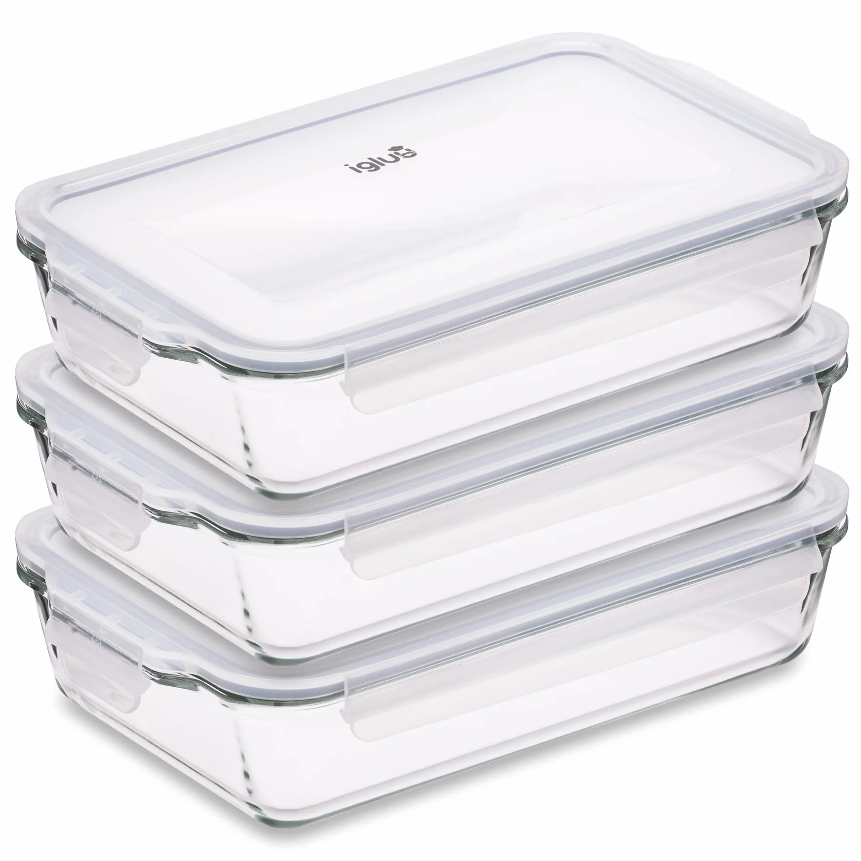 Igluu Meal Prep Teglie in Vetro per Lasagne con Coperchi (Set da 3) – Ermetiche e Senza BPA – Forno, Microonde, Freezer e Lavastoviglie – 2,2 L – Vetro Borosilicato