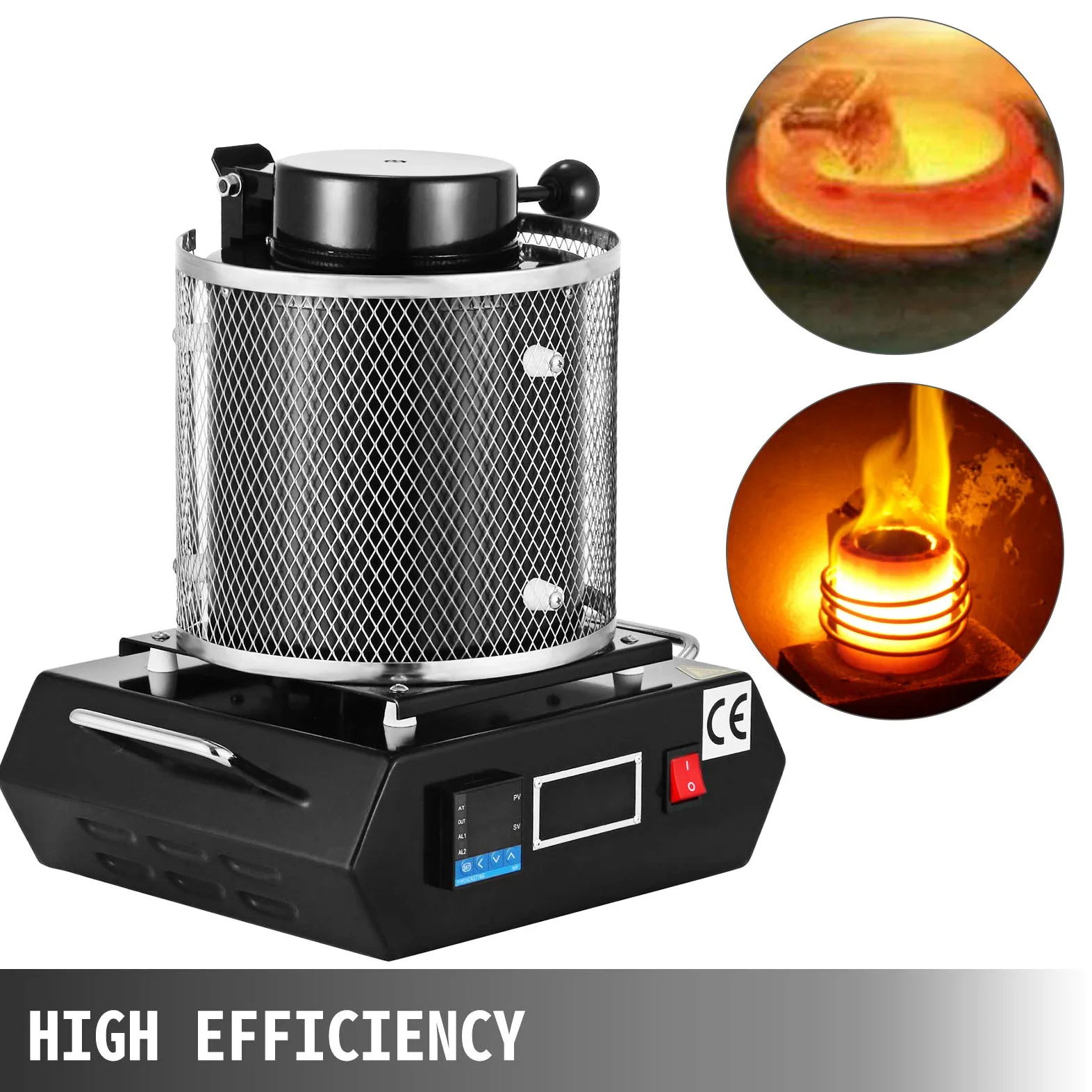 VEVOR Forno di Fusione per Oro 1350 W, Temperatura Max. 1150 ℃, Forno Fusorio Elettrico con Crogiolo in Ceramica da 3 kg, Lavorazione Raffinazione di Metalli, Nero