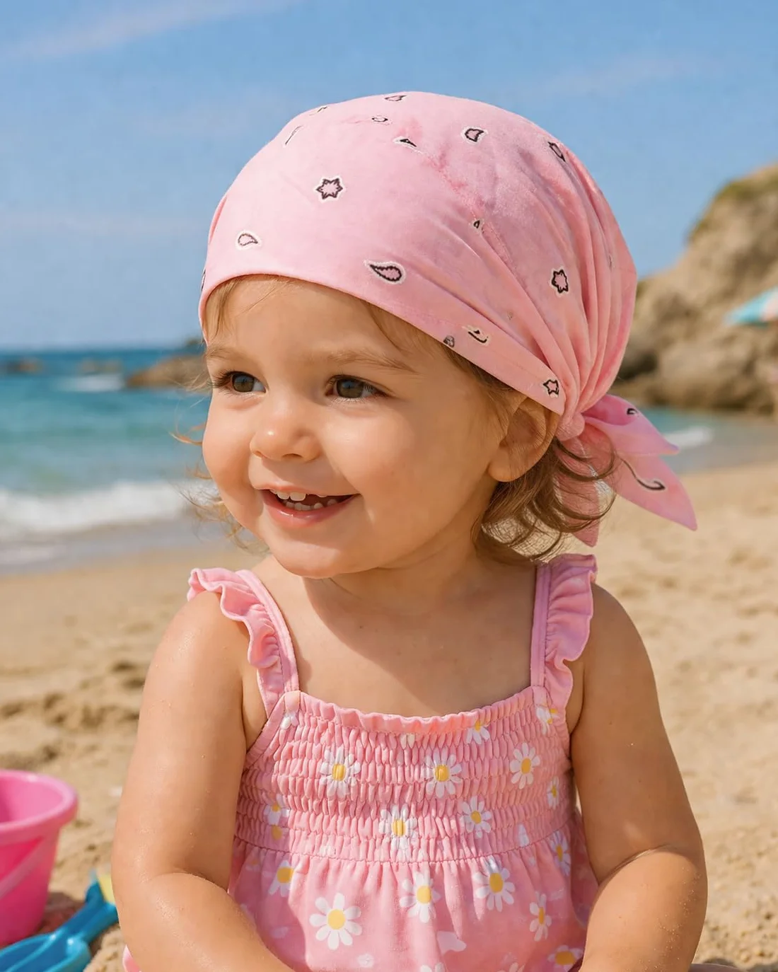 EMMEBi Bandana Bambino Neonato 100% Cotone Protezione Raggi UV Taglia Unica 50-54 cm Regolabile