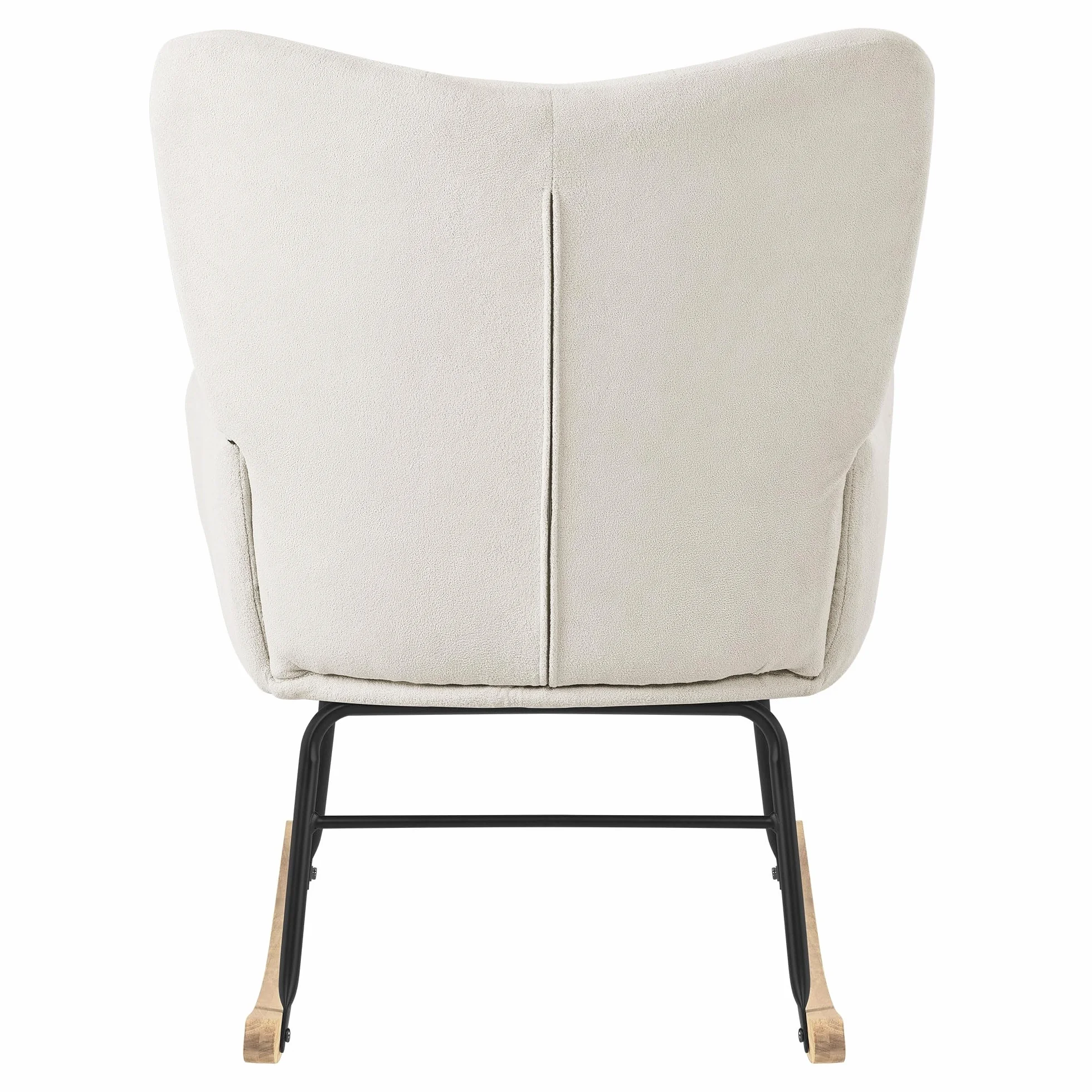 ML-Design Poltrona a Dondolo per Salotto Sedia Confortevole Beige Imbottita Poltroncina da Soggiorno con Braccioli e Schienale Alto Rilassante Base in Legno Massiccio Arredamento Casa