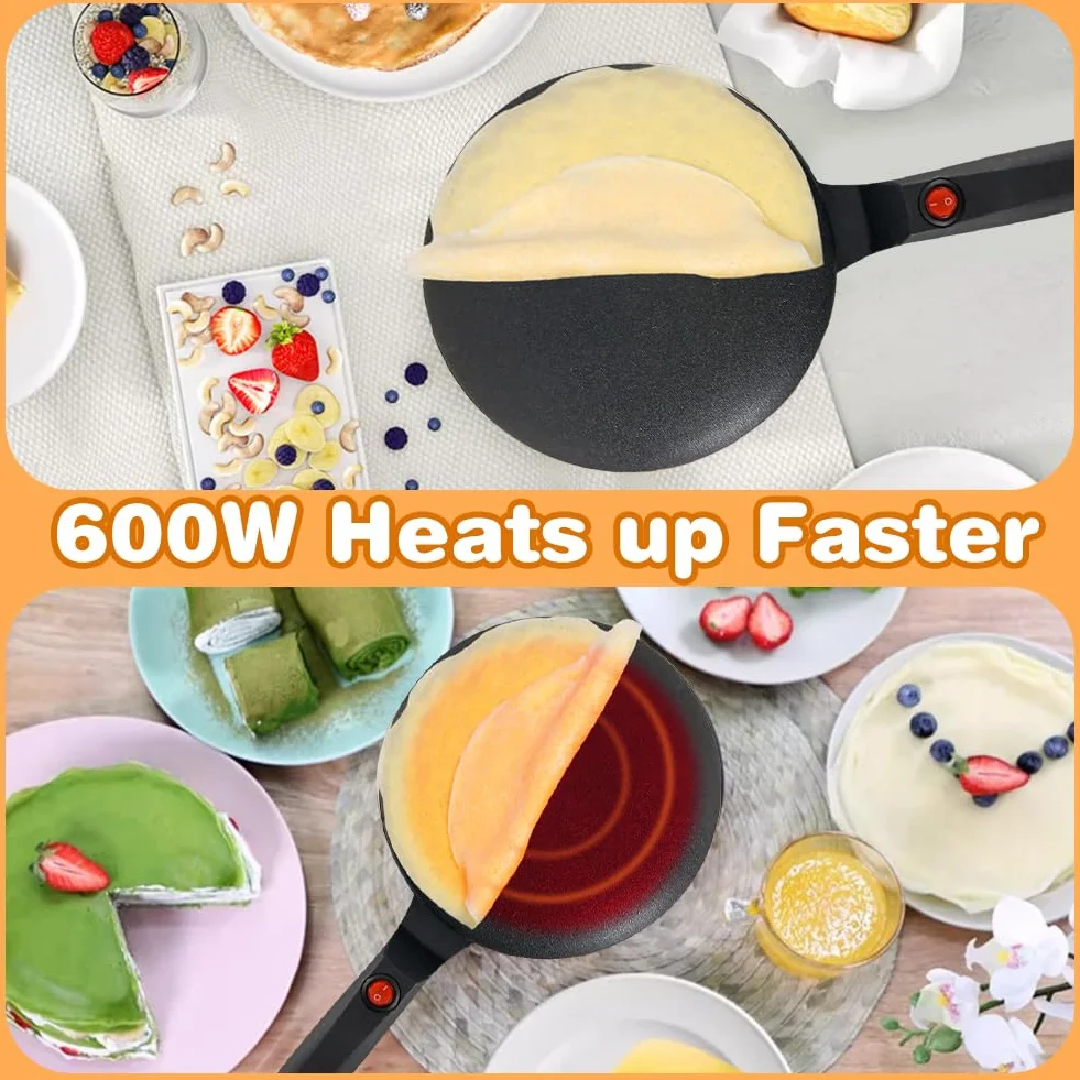 Crepiera Elettrica 600W Antiaderente RANJIMA Crepes Maker con Ciotola