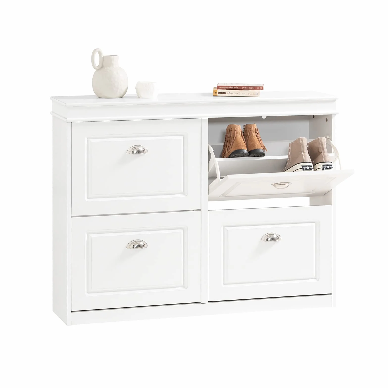 SoBuy Scarpiera Salvaspazio Slim Mobiletto Ingresso 4 Ante Ribalta Armadio Portascarpe Moderna 105x24x83cm Bianca FSR79-W