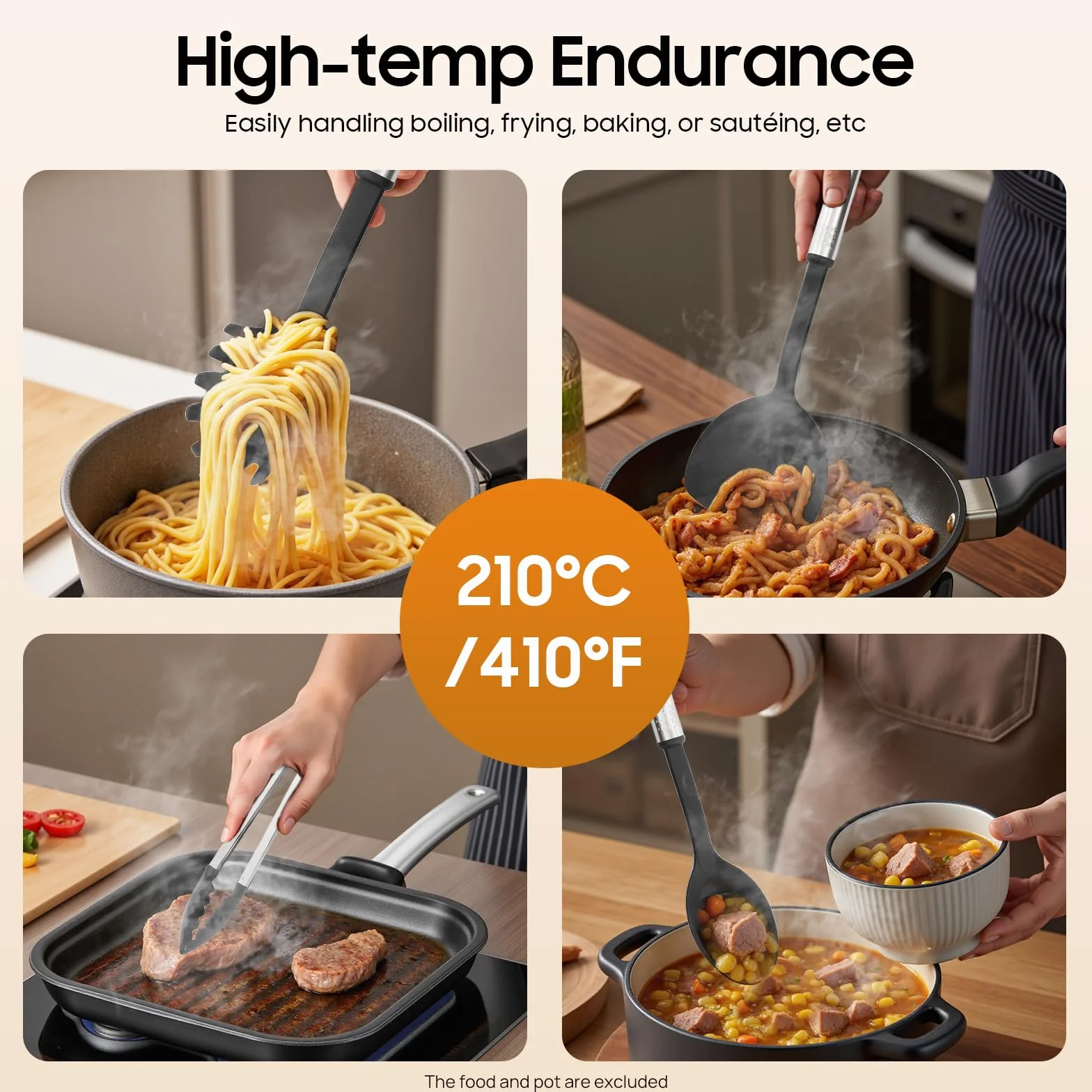 Set di Utensili da Cucina 40 Pezzi in Nylon e Inox Resistente al Calore 210°C Anti-Graffio per Padelle Antiaderenti