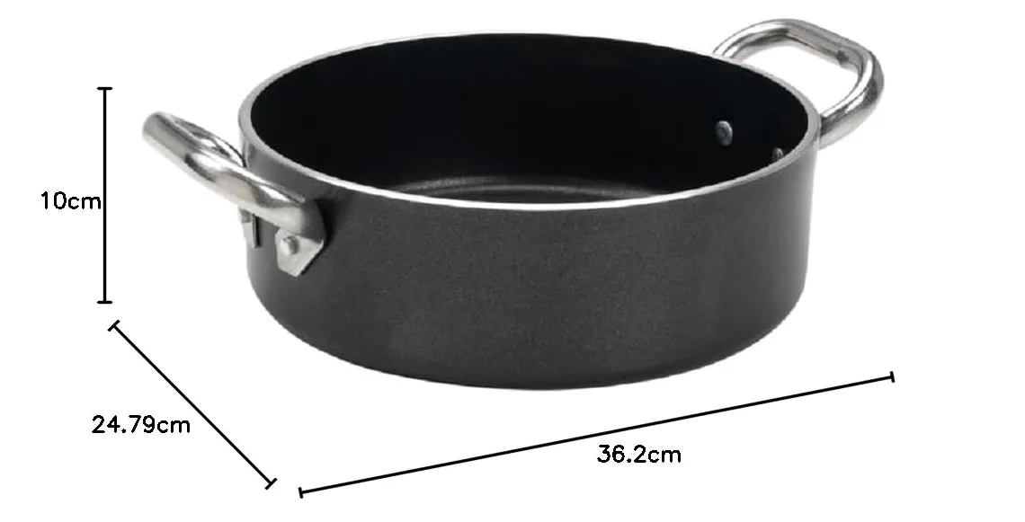 Pentole Agnelli ALSA2106SS28 Alblack Casseruola Bassa con Maniglie, Alluminio, Nero, 28 cm