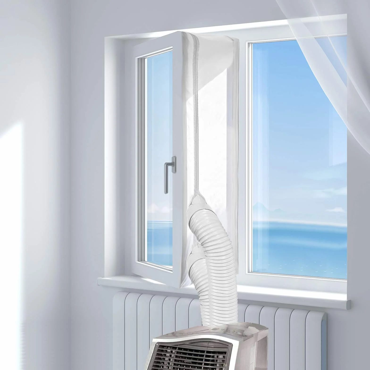 HOOMEE 400CM Guarnizione Universale per Finestre per Condizionatore Portatile, Asciugatrice – Per Tutti Climatizzatori Mobili, Facile da Montare – Con zip, Chiusura a Strappo