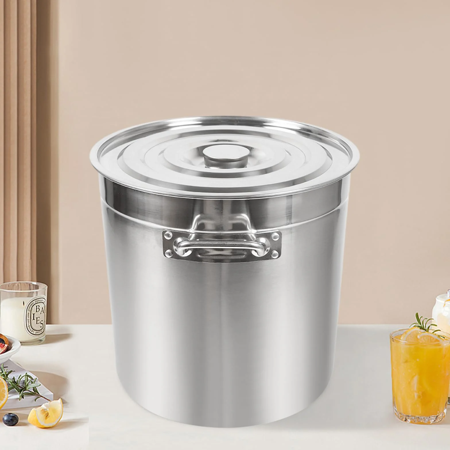 Pentola da 50 litri per gastronomia, in acciaio inox, con coperchio per fornelli a gas elettrici, a induzione