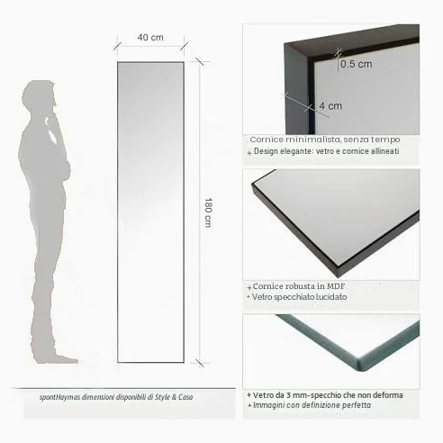 Genérico Style & Mirror Specchio 180 x 40 (nero)