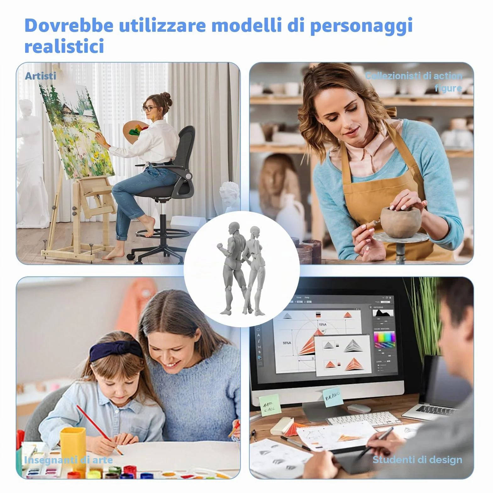 Manichini Flessibili per Artisti, Figure Umane Articolate Maschili e Femminili per Disegno