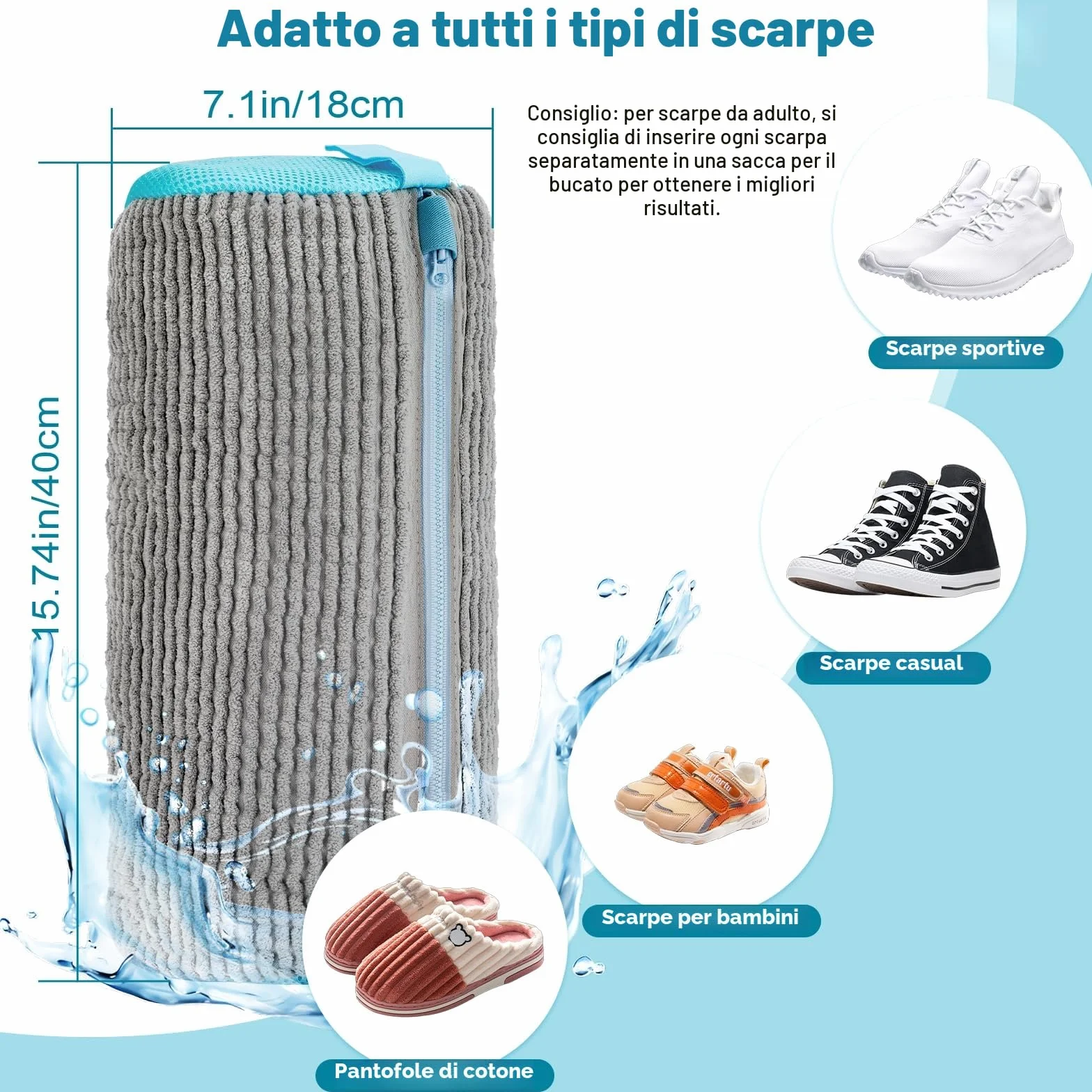 2 Pezzi Sacchetto Scarpe Lavatrice, Riutilizzabili Sacchetti per Scarpe Lavanderia - Pulizia a 360° con Cerniera Nascosta