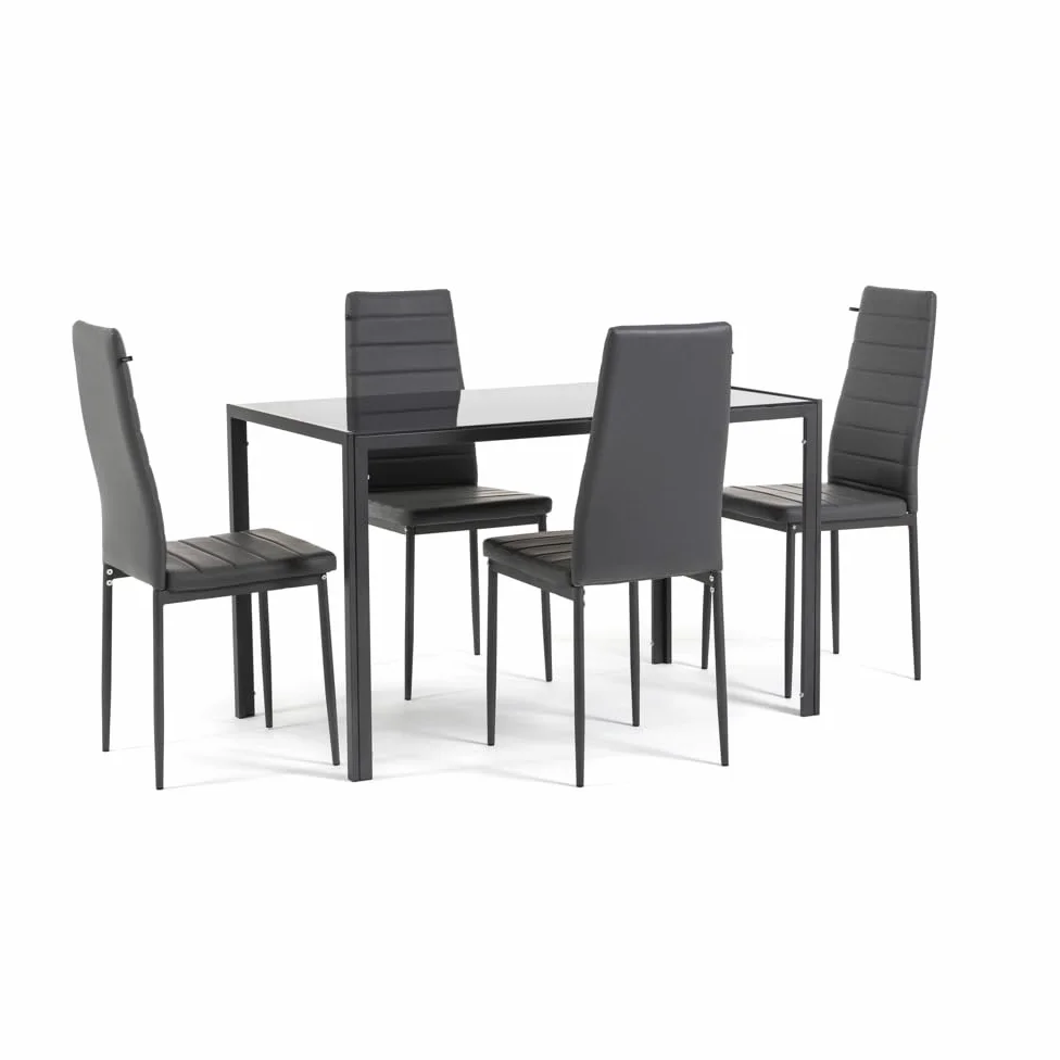 SIEDITI FUORI E DENTRO Set pranzo Tavolo Rettangolare Ettore + 4 Sedie Imbottite con schienale alto Lidia (Grigio Scuro)