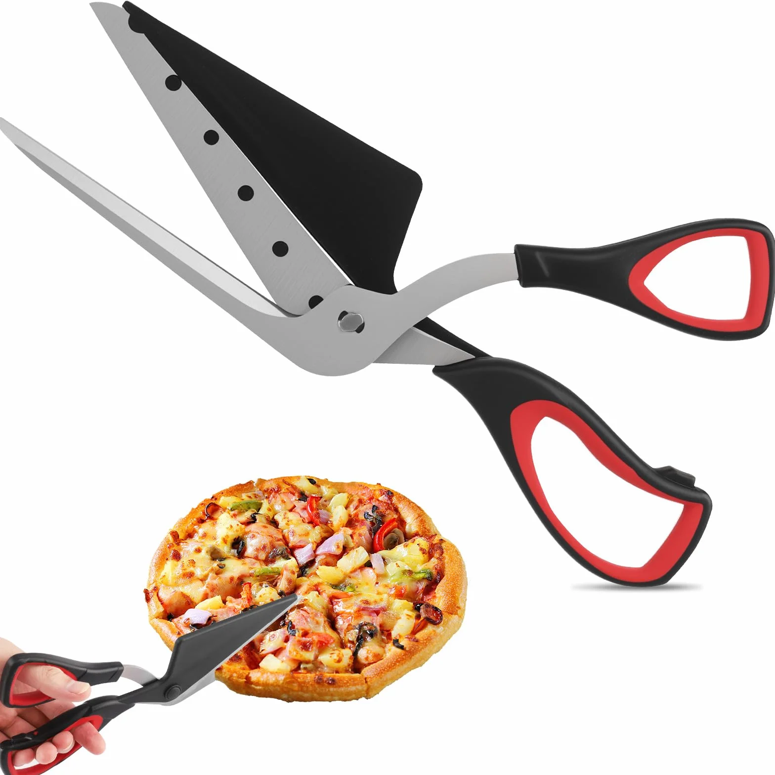 Forbici Pizza, 27 cm Tagliapizza con Pala, Affilate Acciaio Inossidabile Forbice Pizza per Grado Alimentare Lama e Impugnatura Morbida, Multifunzionale Forbice da Cucina (Nero)