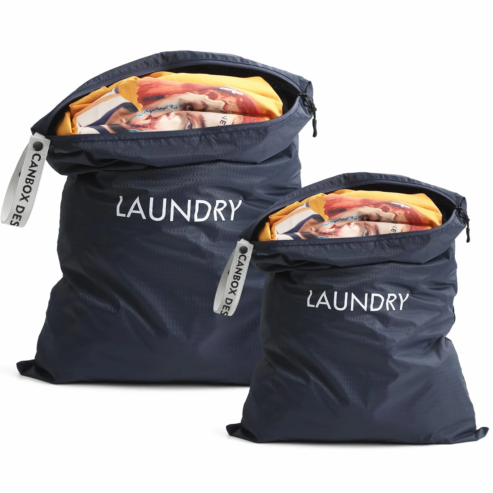Sacchi da Biancheria, Impermeabile Sacchi di Nylon con Zip, Grande Capacità Sacco Lavanderia Sporca da Viaggio, Riutilizzabile Sacchetto Organizer per Gym, 60 x 45/55 x 35 cm, 2 Pezzi