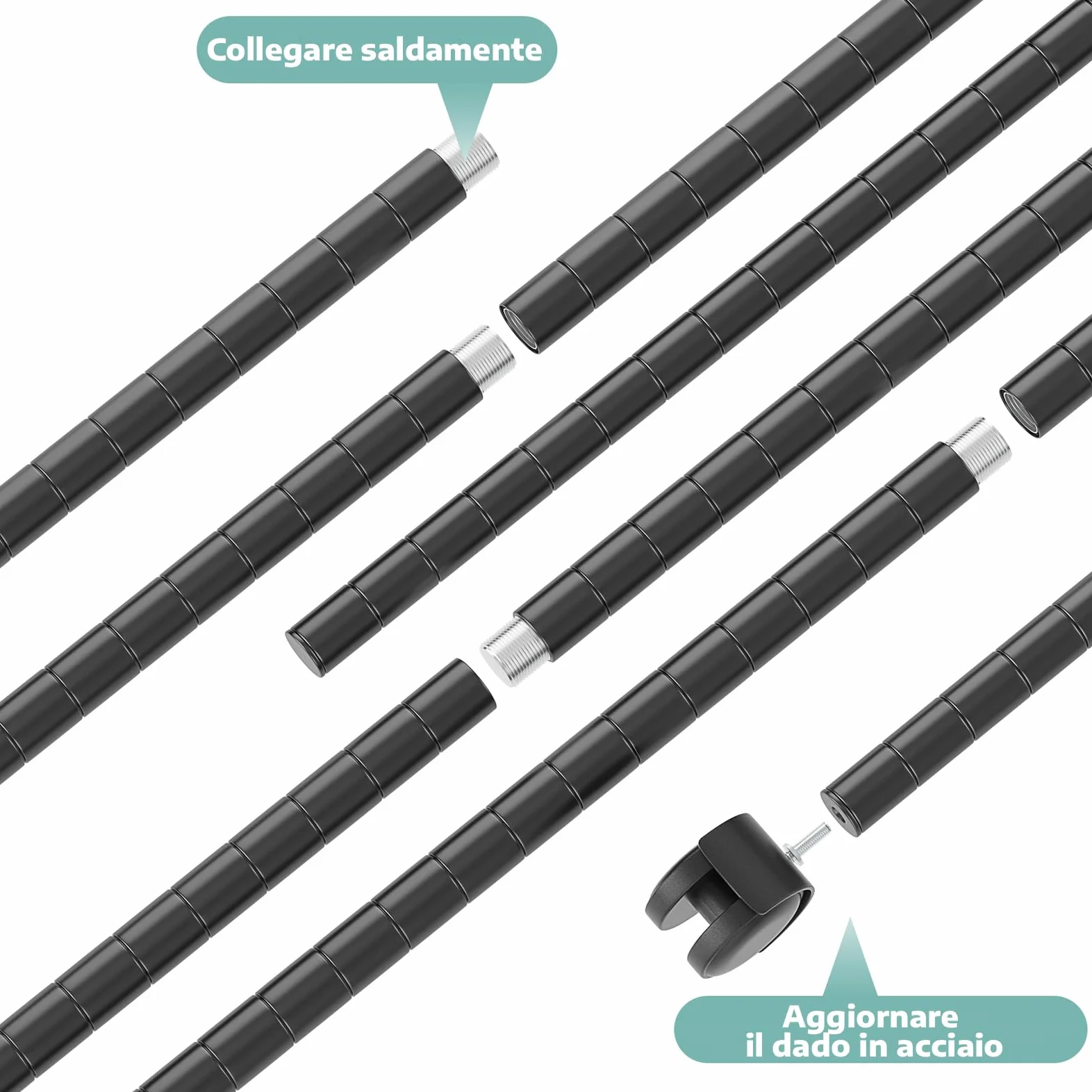 Himimi Scaffali in Metallo a 5 Ripiani con Ruote, Regolabile in Altezza Scaffalatura per Riporre Oggetti Pesanti,Organizzatore per Garage, Cucina, Soggiorno,59cmW * 35cmD* 183cmH Nero.