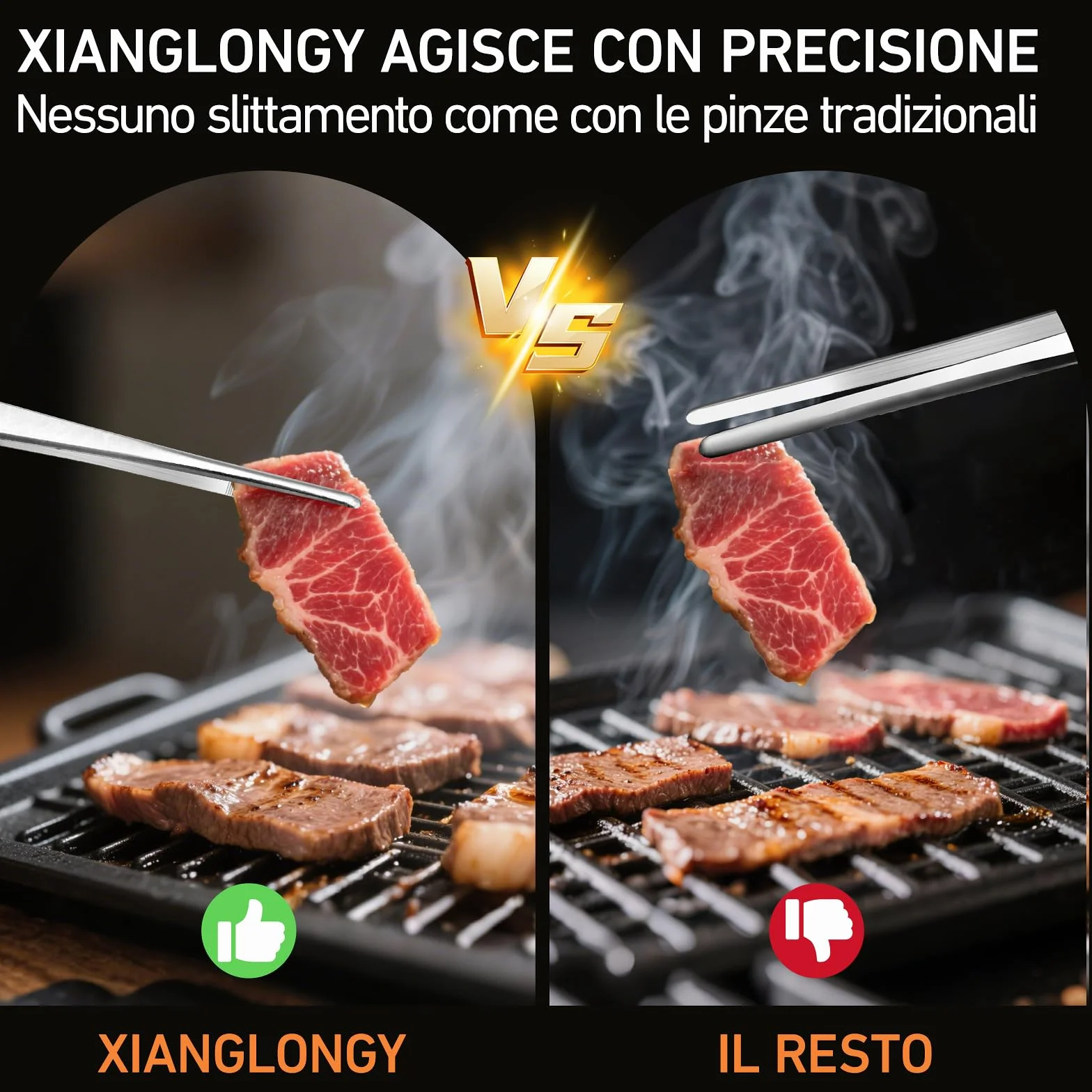 Pinze da Cucina Professionali 2 Pezzi Acciaio Seghettato 20 cm 30 cm per Chef Bistecche Barbecue