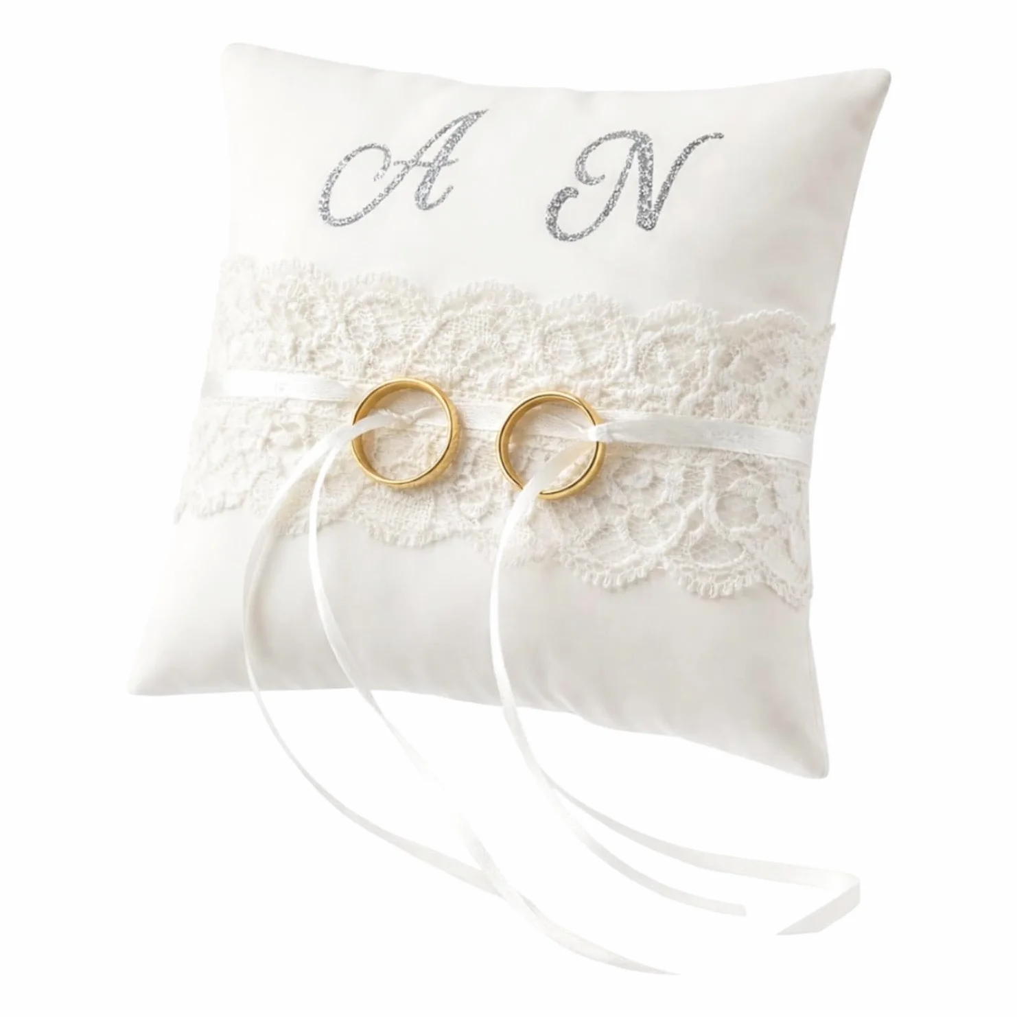 Cuscino Porta Fedi Nuziali Personalizzato con Nastrini e Iniziali per Matrimonio