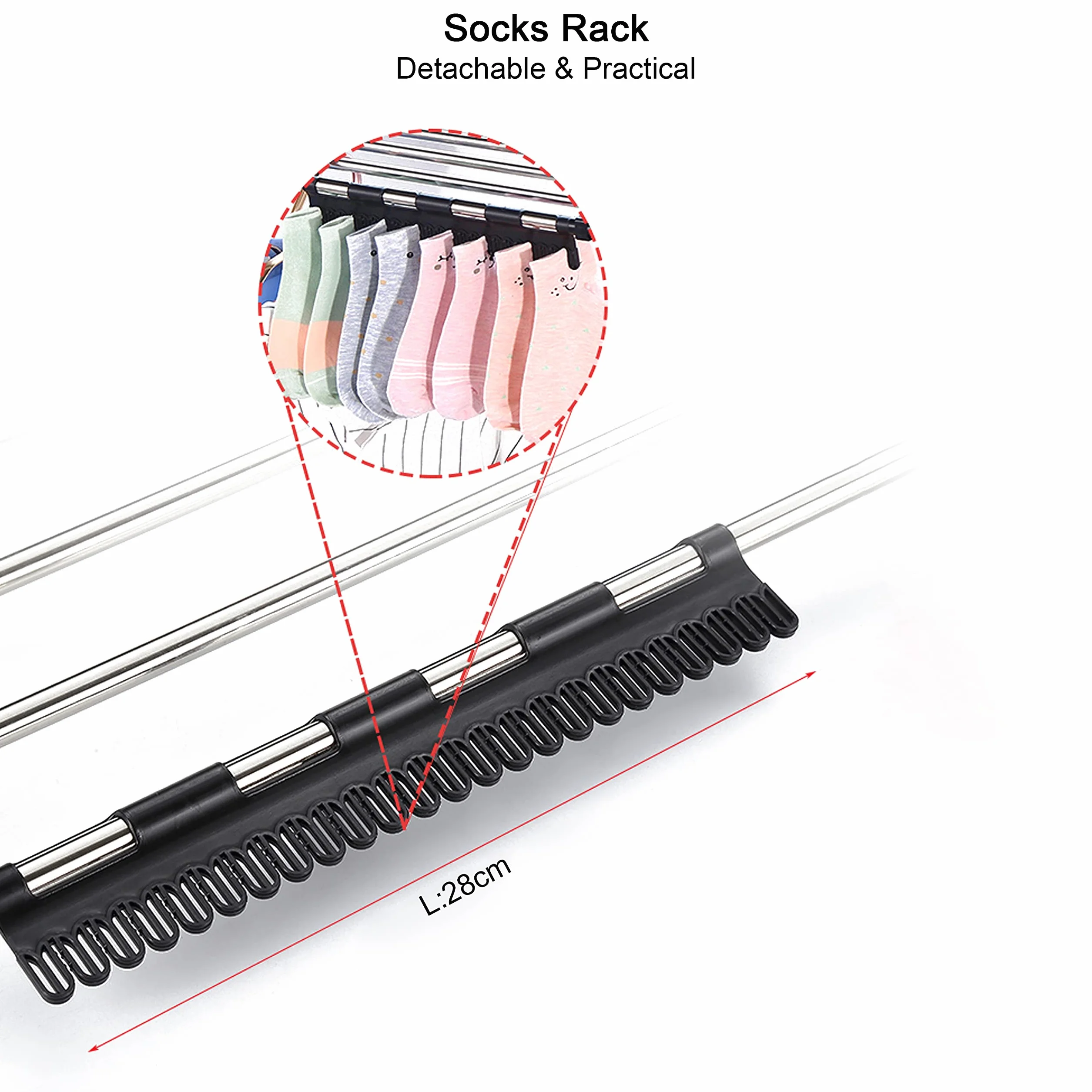 ANEWSIR Stendino da Balcone e Termosifone in Acciaio Inox, Appendibile e Estensibile (51-95 cm), con Stendibiancheria da Parete e Stendino Antivento per Calzini Incluso