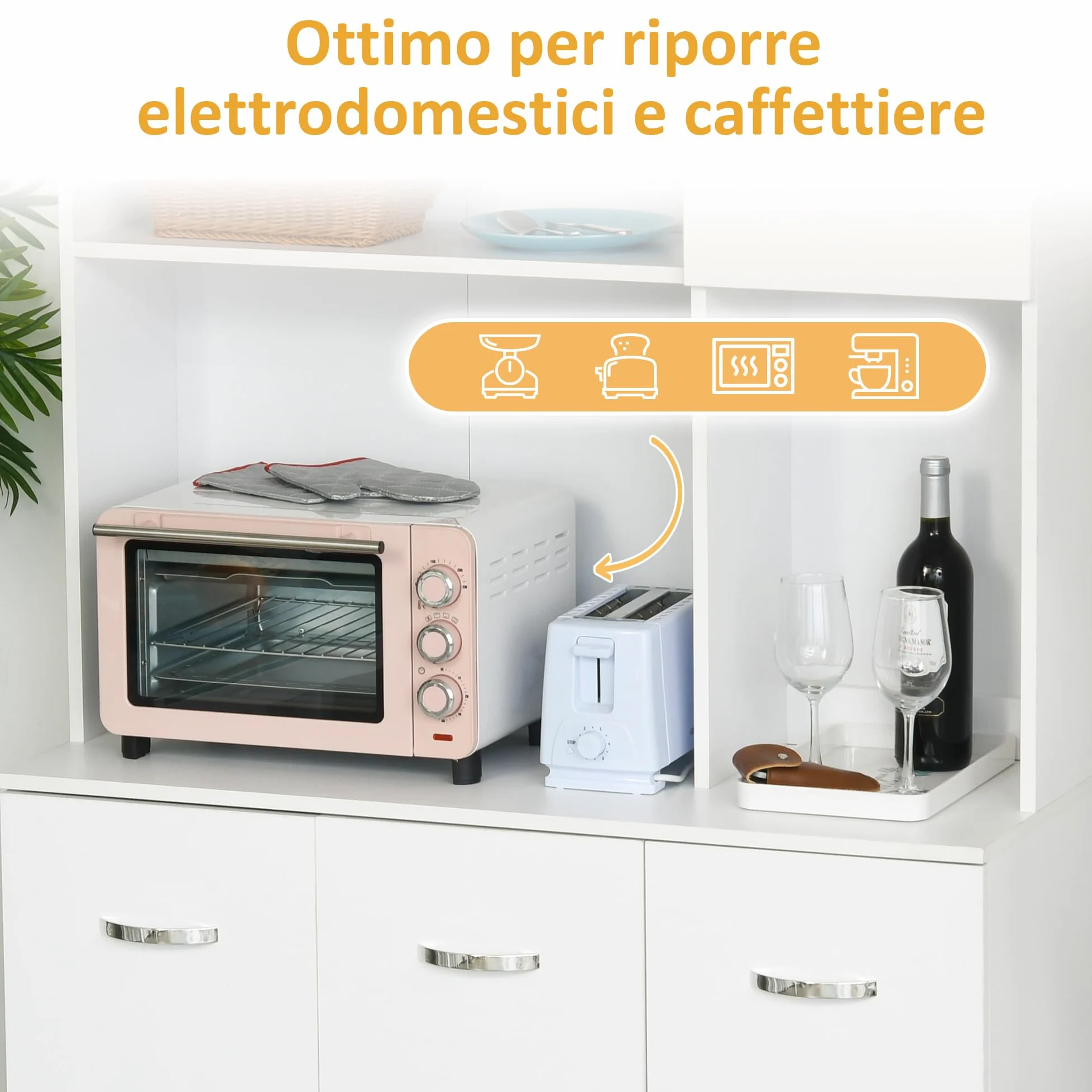 HOMCOM Credenza Alta Moderna con Cassetti e Armadietti, Mobile Cucina per Microonde con Ripiani Aperti, 100x39.5x183.5cm, Bianco