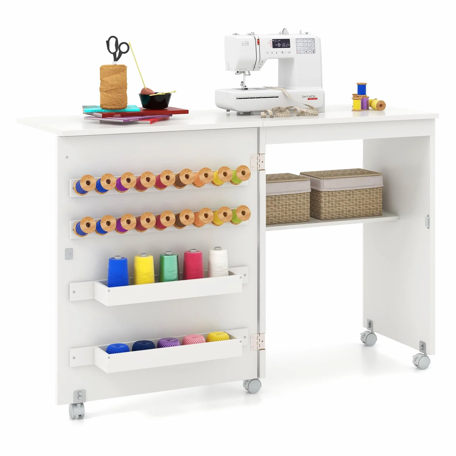 GIANTEX Tavolo Cucire con Ruote, Tavolino Cucito Pieghevole, Asse da Stiro Richiudibile, Mobile per Macchina da Cucire a Scomparsa, Allungabile a 3 Livelli, 58x40x78 cm, 2 Colori Disponibili