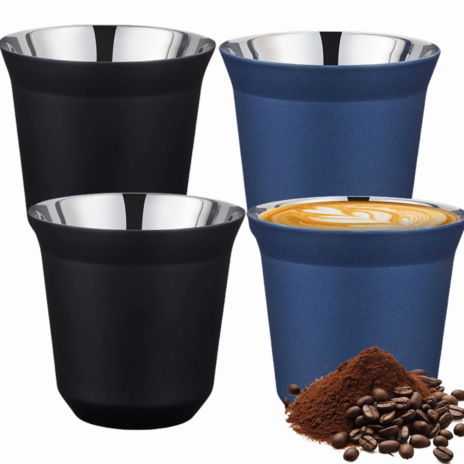 Tazzine da Espresso in Acciaio Inox Set di 4 80 ml 2 Colori