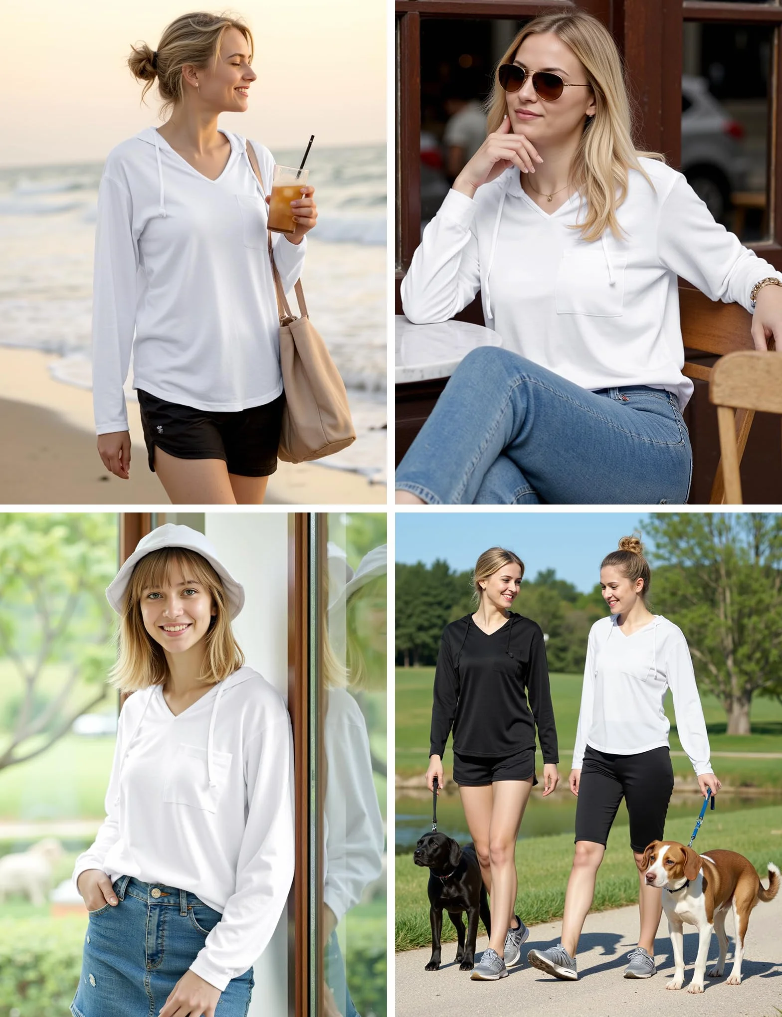 Aottori Felpa Donna con Cappuccio Maniche Lunghe Maglia Scollo a V Elegante Leggera Maglietta Larga Tshirt Basic Sciolto Pullover Tinta Unita Casual Top