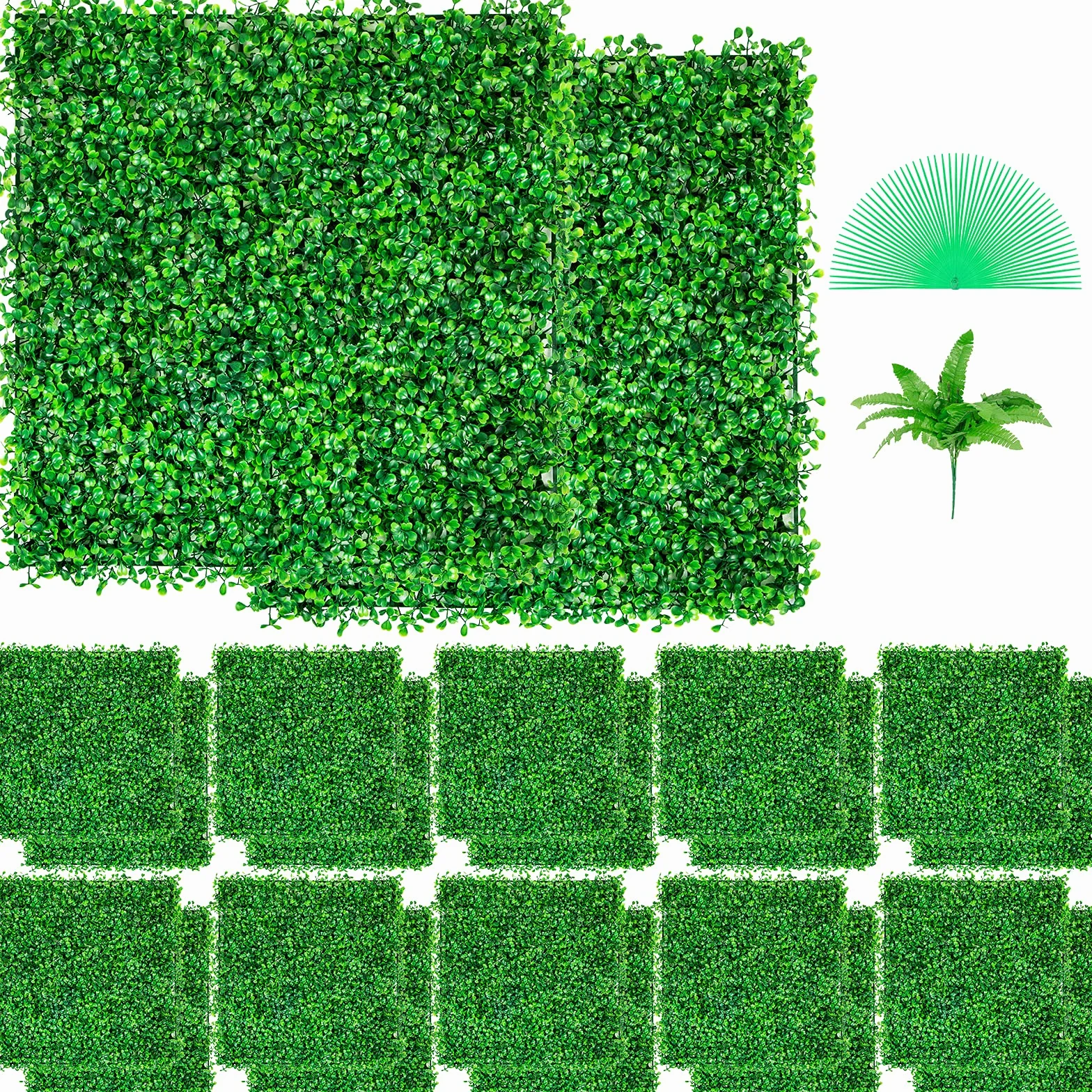 VEVOR 24 Pezzi Artificiale Pannello da Siepe di Bosso, 25,4 x 25,4 cm, Siepi Artificiali, Recinzione Artificiale Bosso, Edera Finta Effetto Realistico Decorazione Plastica Verde, Spessore da 4 cm