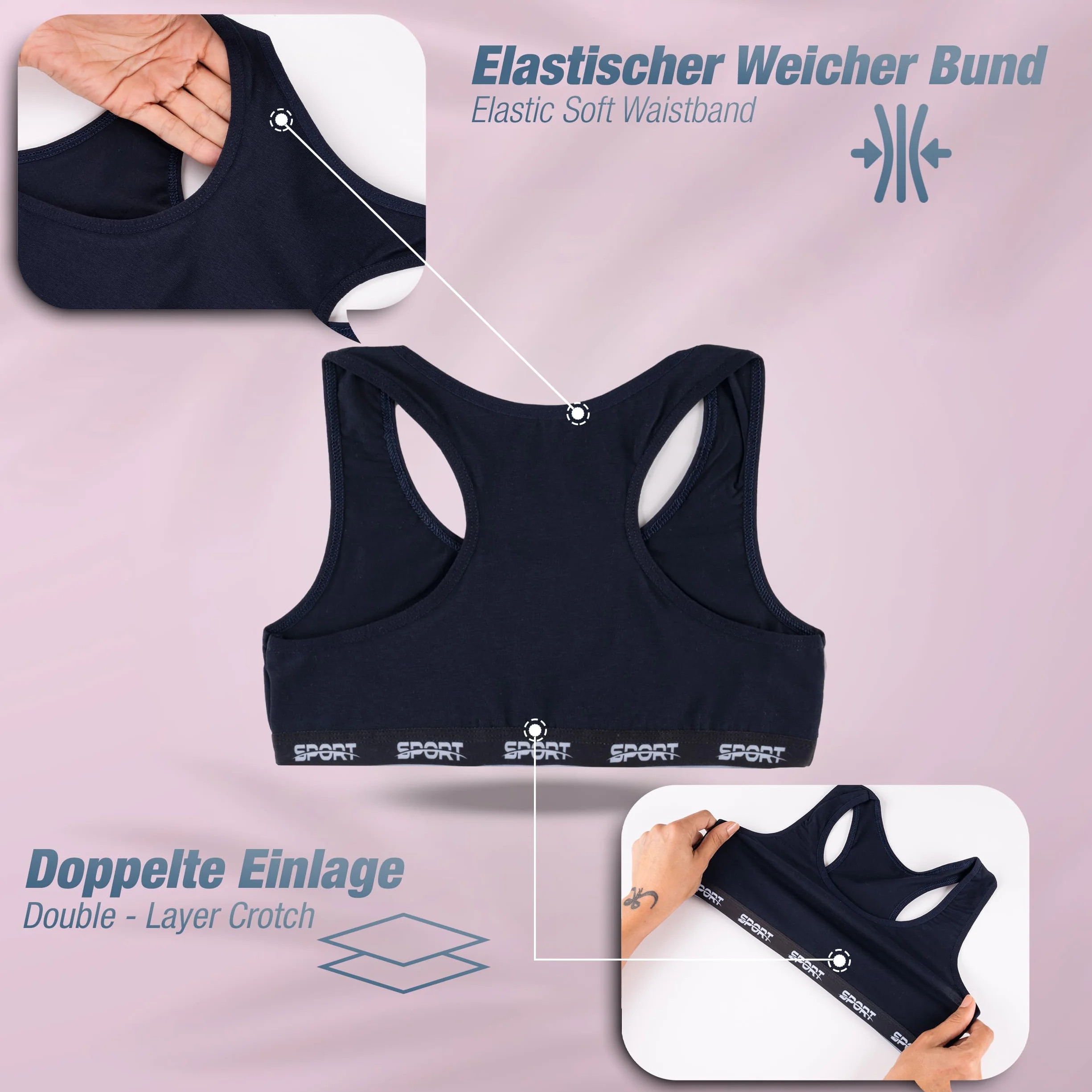 LOREZA Reggiseno Bambina Allenamento Sportivo Cotone