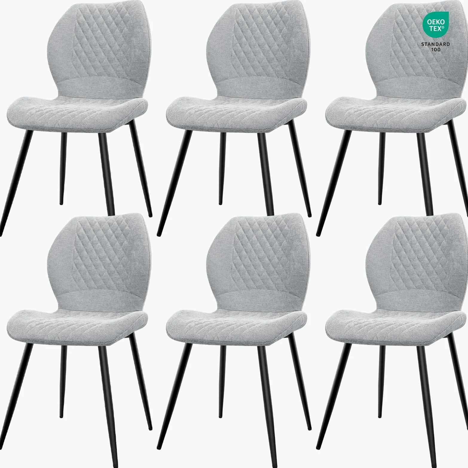 JIJIAN set di 6 Sedie da Pranzo Imbottite in Lino Naturale, Design Ergonomico Moderno per Cucina, Sala da Pranzo, Soggiorno, Camera da Letto, Reception, Grigio