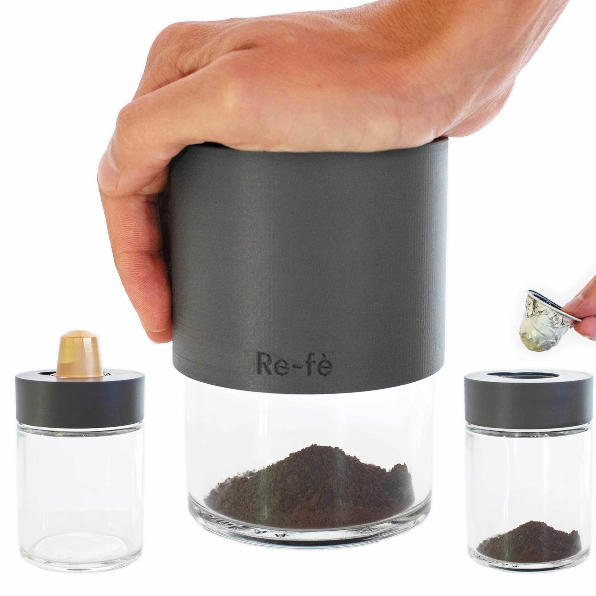 Re-fè Original Separatore Apri Svuota Capsule per Nespresso e Compatibili | Riciclo Capsule Caffè Alluminio | Riciclatore Vetro | Design Italiano