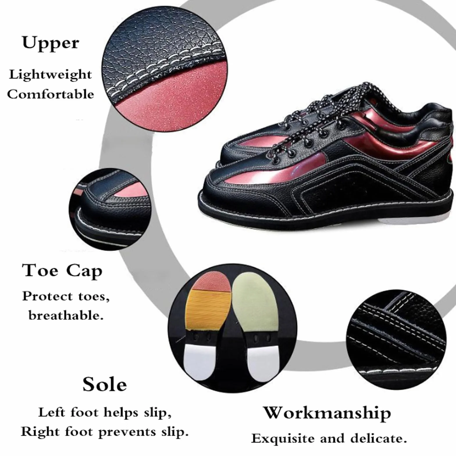 Scarpe da Bowling Antiscivolo Uomo Nero Traspiranti Leggere per Destrimani