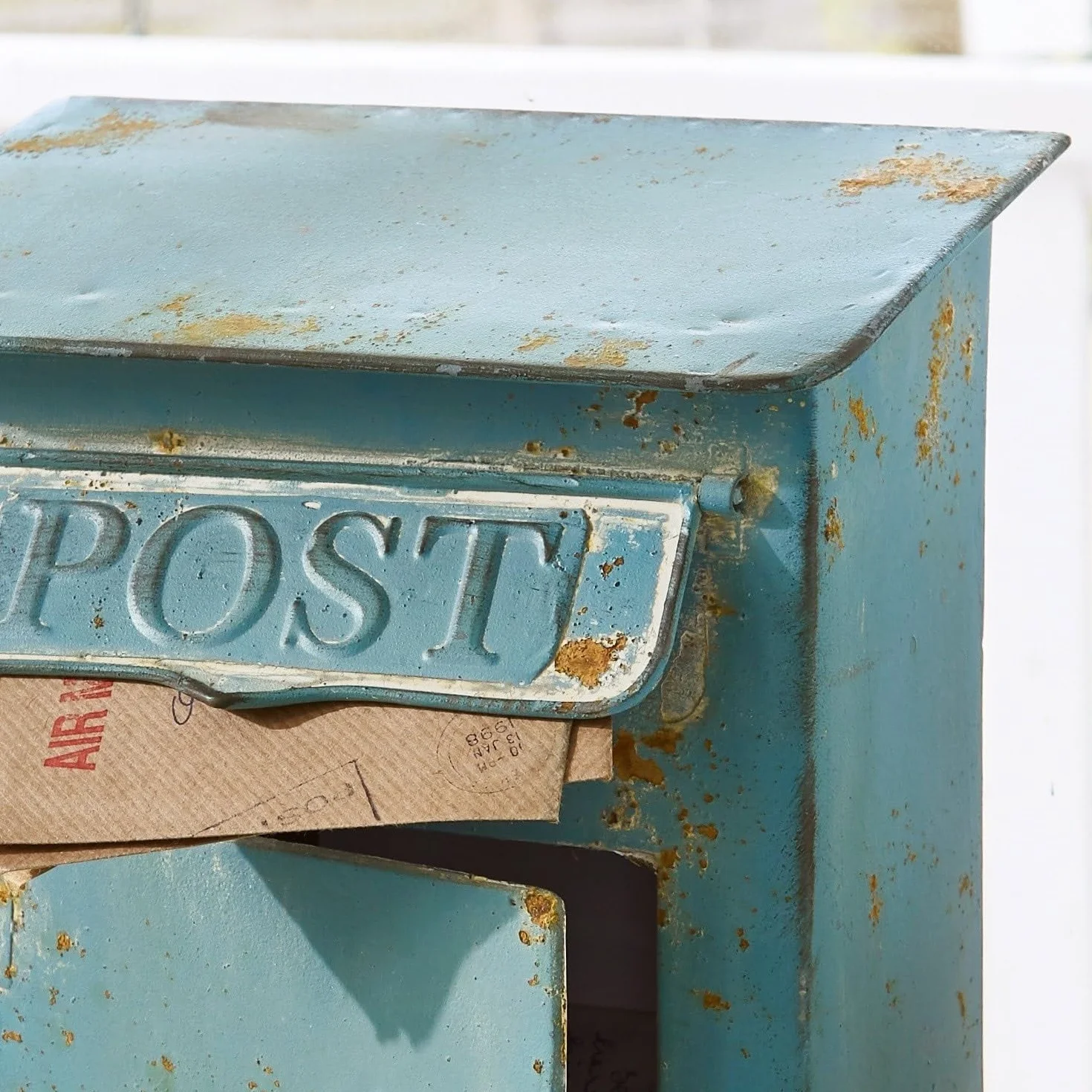 LOBERON Boîte Postale Cassetta della Posta - con Fessura e sportello per estrarre la Posta - Ferro con Finitura Anticata, Blu Antico