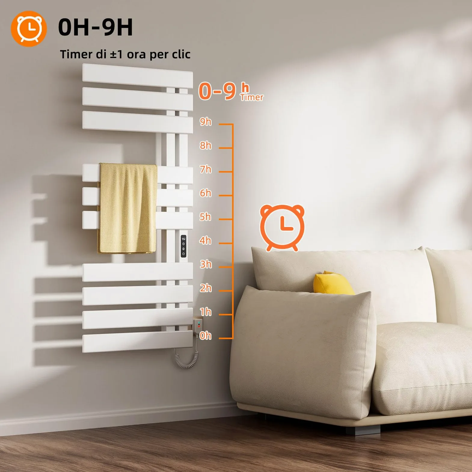 Scaldasalviette Elettrico, Termostato WiFi Smart Scaldasalviette, per Alexa e Google Home e APP, 500x1100 mm, Portasciugamani elettrico, Scaldasalviette Elettrico Bagno Basso Consumo-WIFI White Right