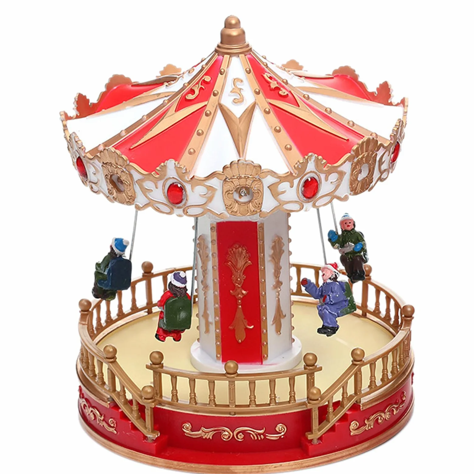 TOYANDONA Giostra natalizia illuminata: giostra rotante in resina - Decorazione da tavolo con Babbo Natale a LED e musica - Statuetta musicale a forma di altalena per le feste, ideale per decorare