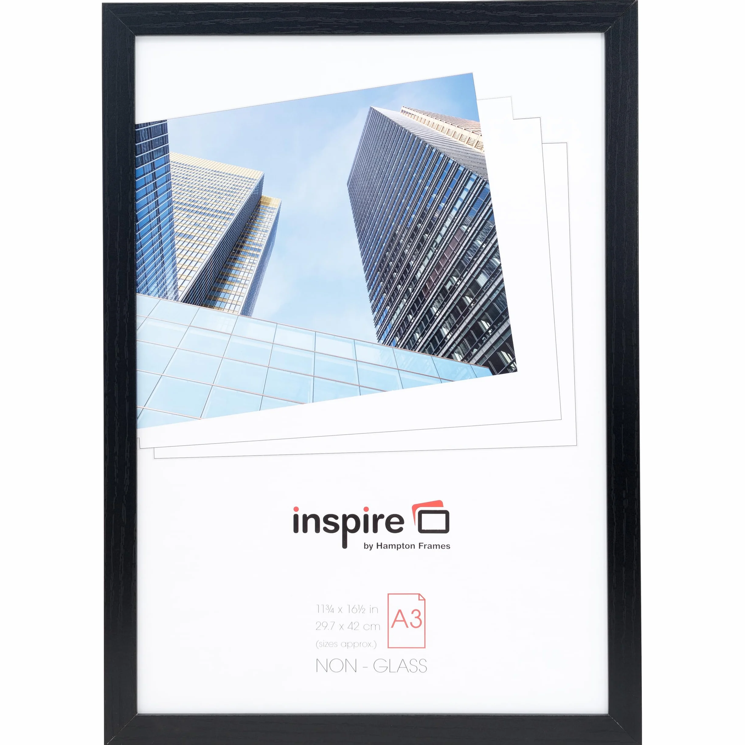 Hampton Frames, Cornice Poster OXFORD A3 29,7x42 cm, Nera, MDF effetto legno, Fronte acrilico leggero, Clip e ganci inclusi | Cornice da parete per arredamento interno