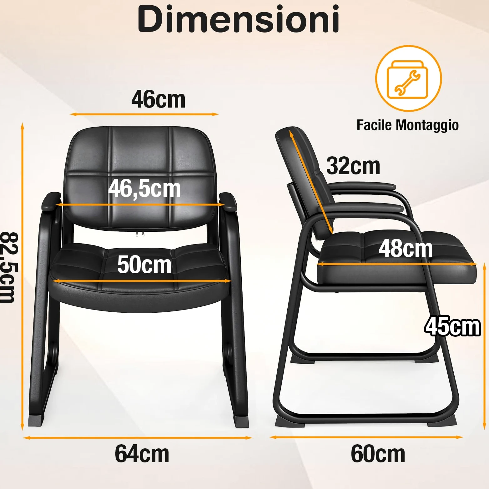 COSTWAY Set di 2 Sedie da Ufficio, Sedia per Sala d'Attesa con Struttura in Metallo, Braccioli Imbottiti, Sedia da Ospiti per Ufficio Riunioni, Portata 120 kg, Nero