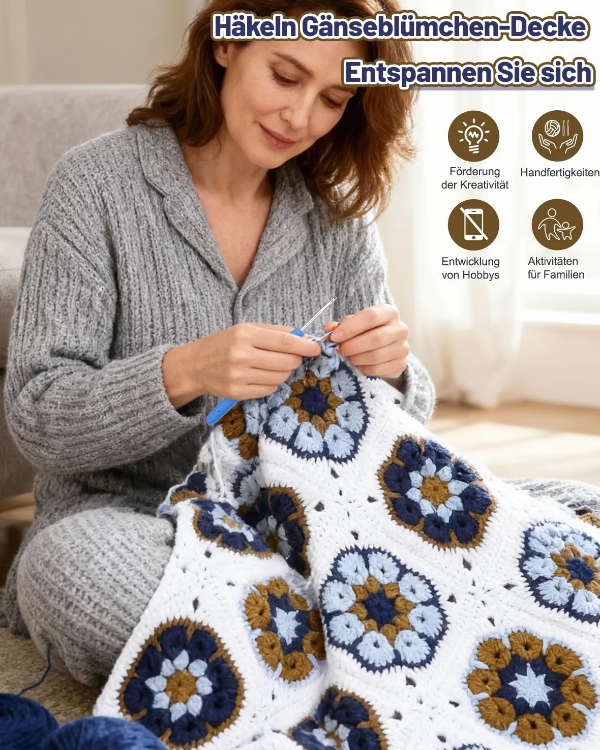 Coopay Granny Square - Set di uncinetti per principianti e professionisti, set completo per uncinetto con filato per uncinetto, istruzioni (lingua italiana non garantita), video tutorial, set di