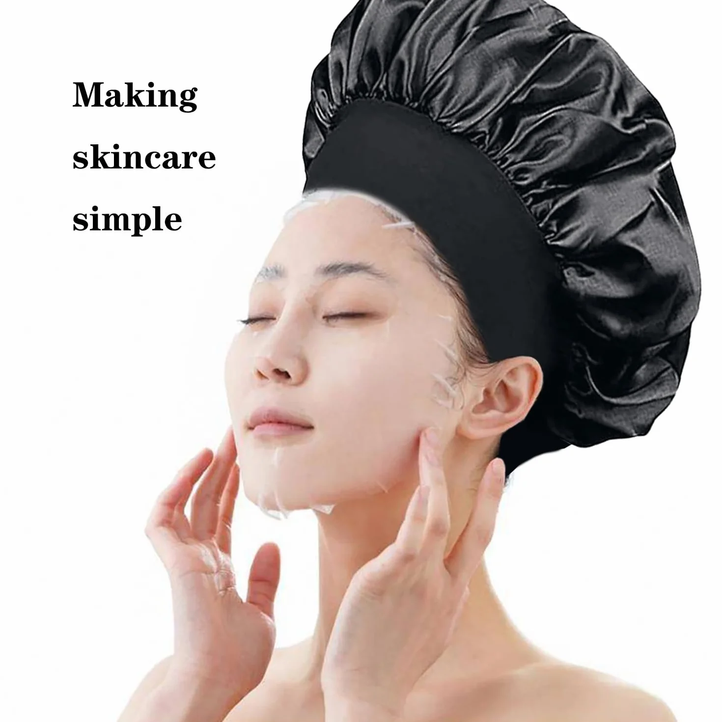 Cuffia Seta Capelli Ricci,Silk Bonnet,Berretto da Notte Raso Elastico per Dormire Cappello da Notte per Donna Berretto da Notte Raso per Donna Ragazza(Nero)