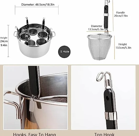 SAeWare Set di pentole per pasta in acciaio inox con divisorio e colino per cucina di casa e ristorante, B-3 fori