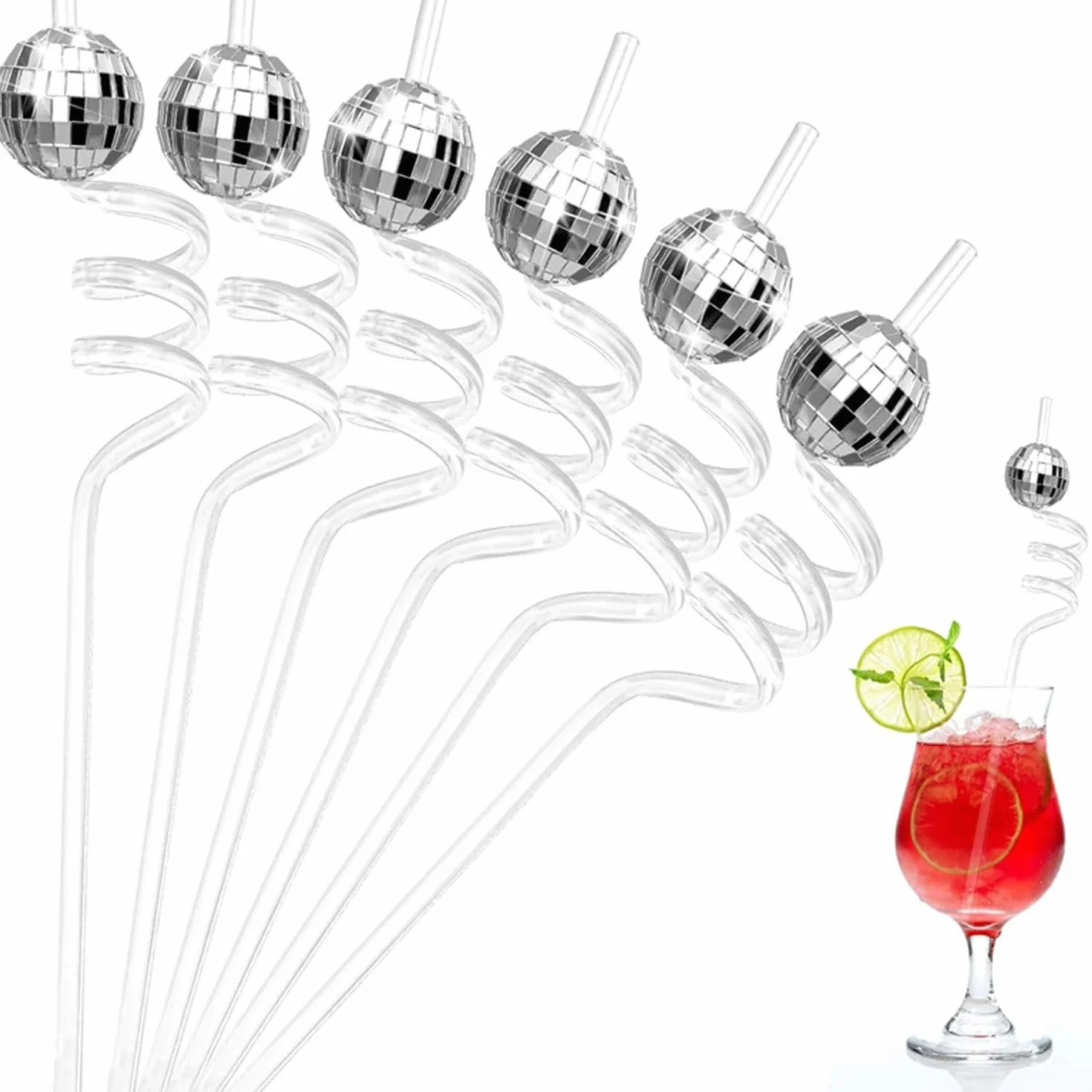Cannucce con Sfera da Discoteca, mini Cannucce con Sfera a Specchio, Riutilizzabili, per Feste di Compleanno, Confezione da 12