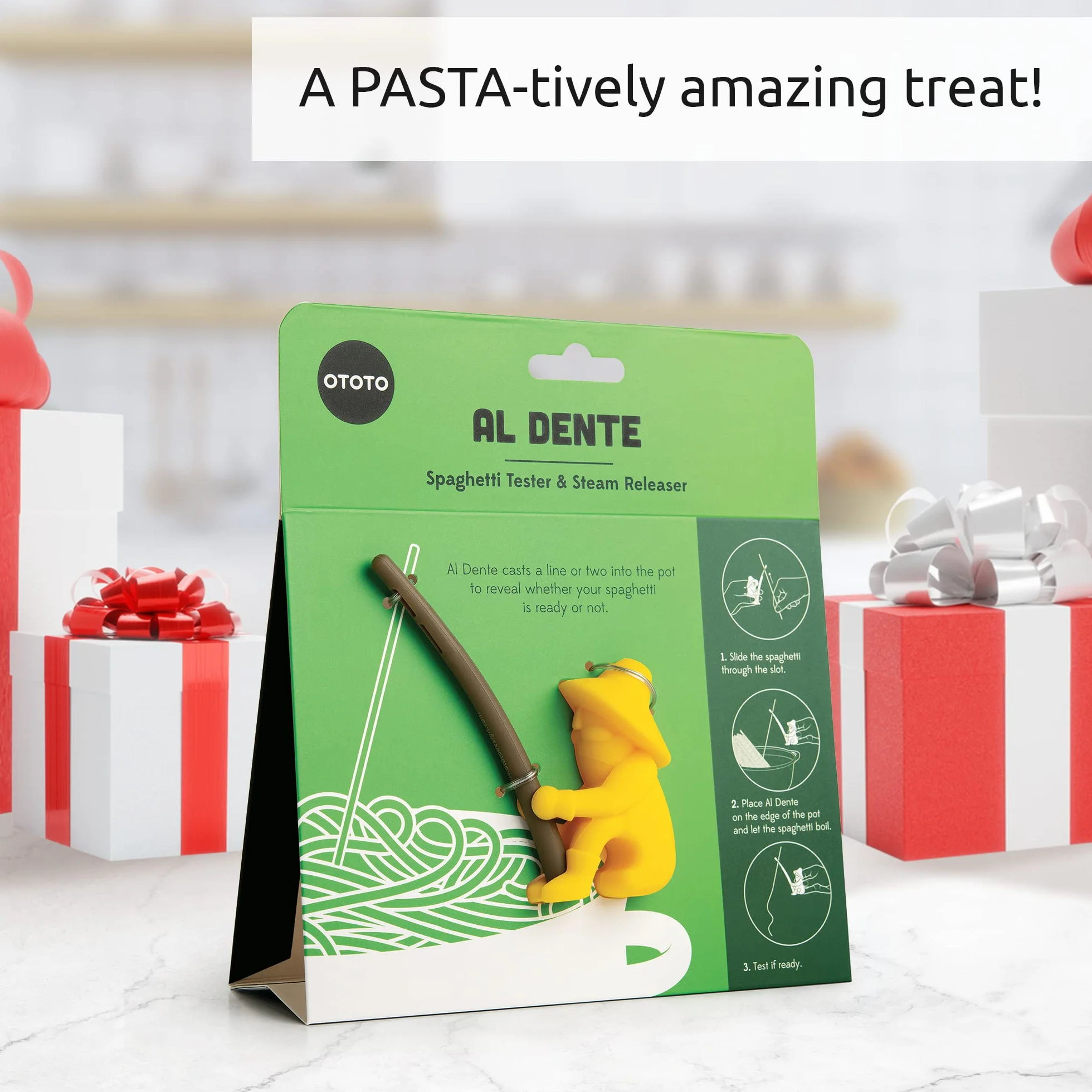OTOTO Al Dente Spaghetti Tester and Steam Releaser - 100% BPA free and Food Safe Pasta Tester - Fun Kitchen Gadgets - Housewarming Gifts - Dishwasher Safe Kitchen Tools and Gadgets Best Sellers