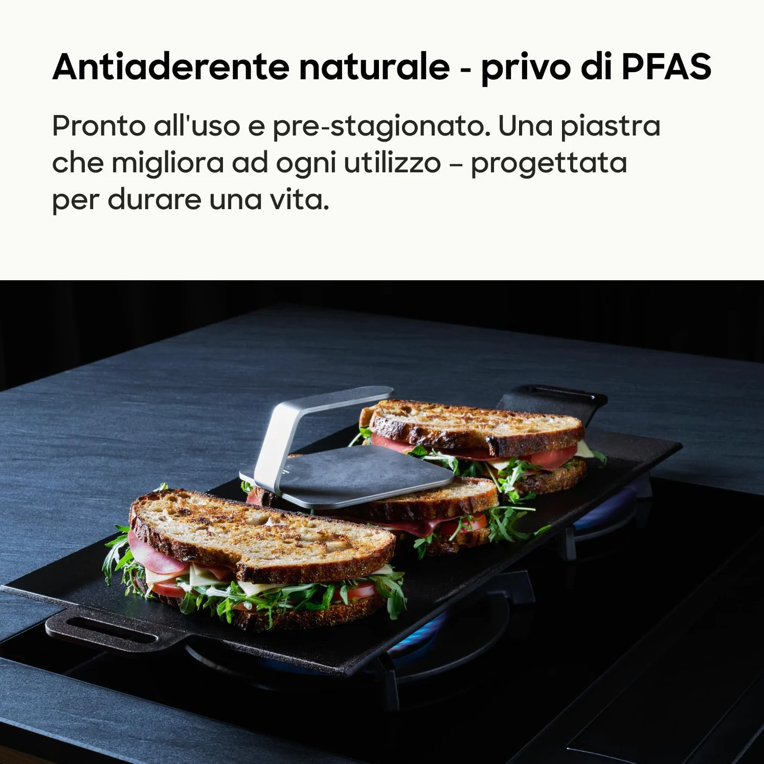 Gastrotools Piastra Grill Professionale in Acciaio al Carbonio (62 x 27 cm) – Massimo Controllo e Mantenimento del Calore – Antiaderente Senza PFAS – Adatta per Induzione, Gas, Forno e Barbecue
