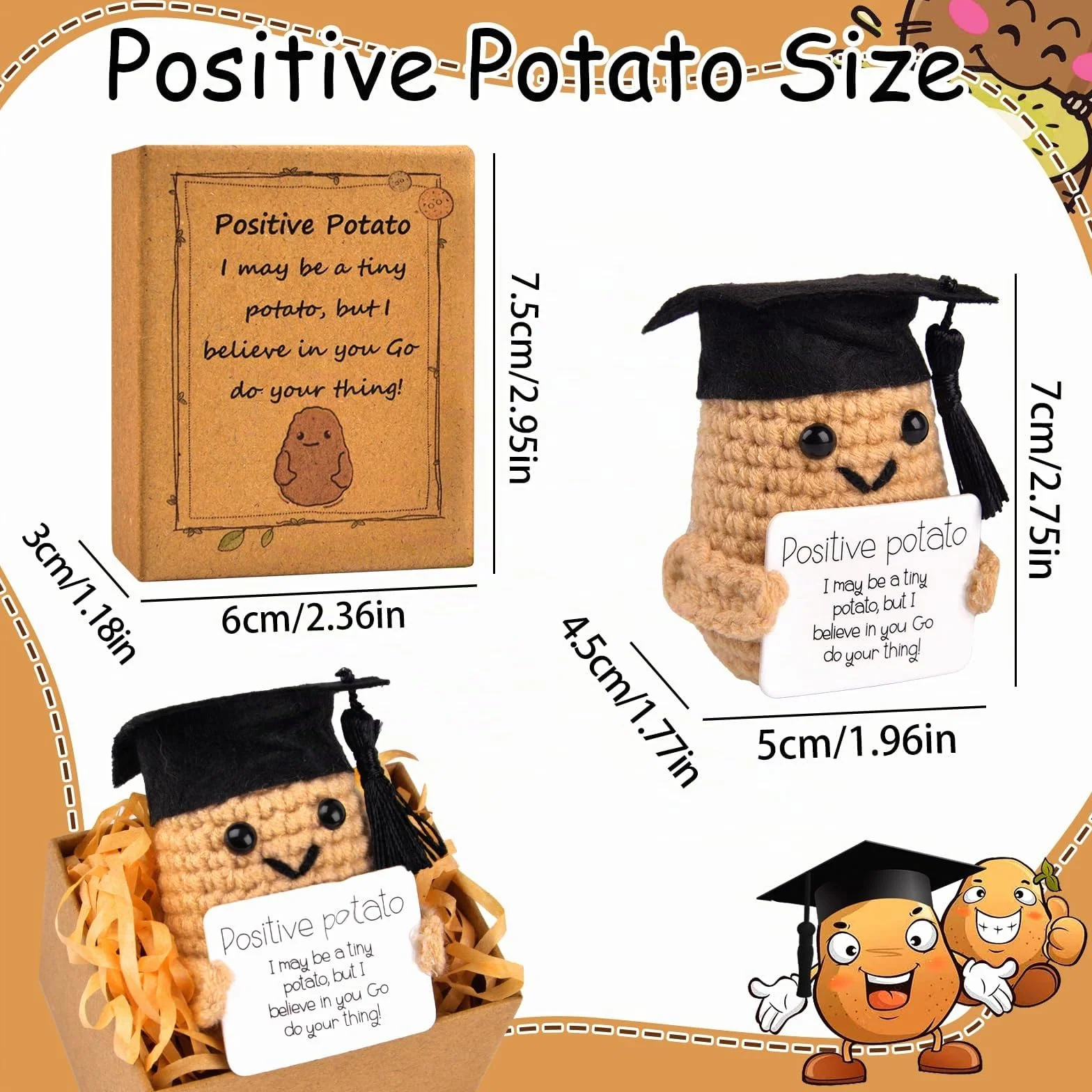 Pipihome Positive Potato Pocket Hug, divertente lana lavorata a maglia con biglietto positivo, regalo per compleanno, vacanze, feste, ufficio (grande B)