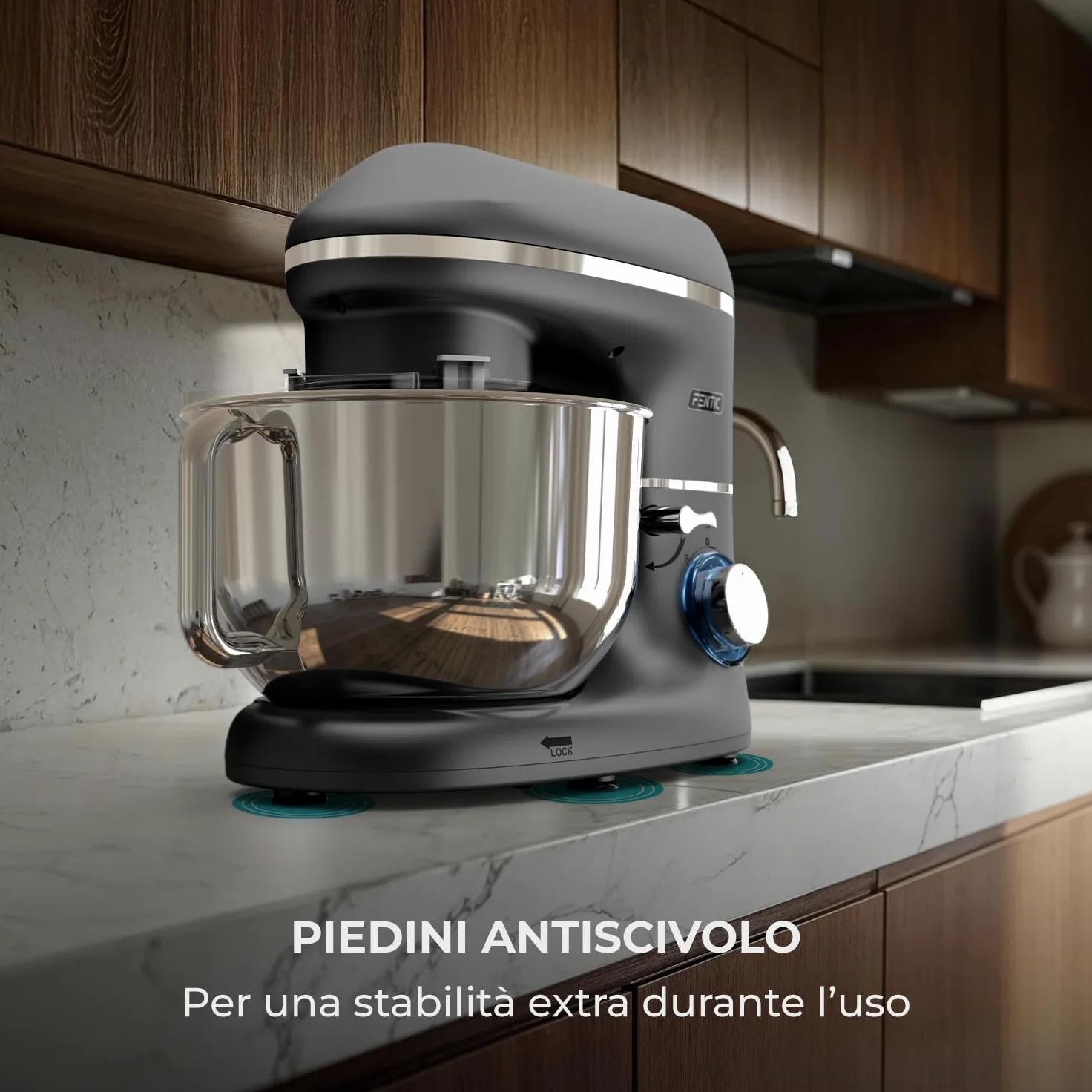 Impastatrice Planetaria - 2000W - Ciotola in Acciaio Inossidabile (6,2 L) - Impastatrice con Frusta, Gancio Impastare e Mescolatore - Inclusa e accessori extra - Antracite