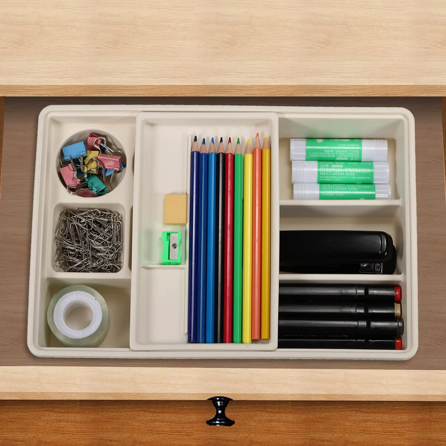 PATIKIL Ad incastro Scrivania Cassetto Organizer, 2pz Plastica Cassetto Divisore Contenitore Contenitori per Ufficio Cucina Camera da letto Cassettone Trucco Armadietto, Bianco