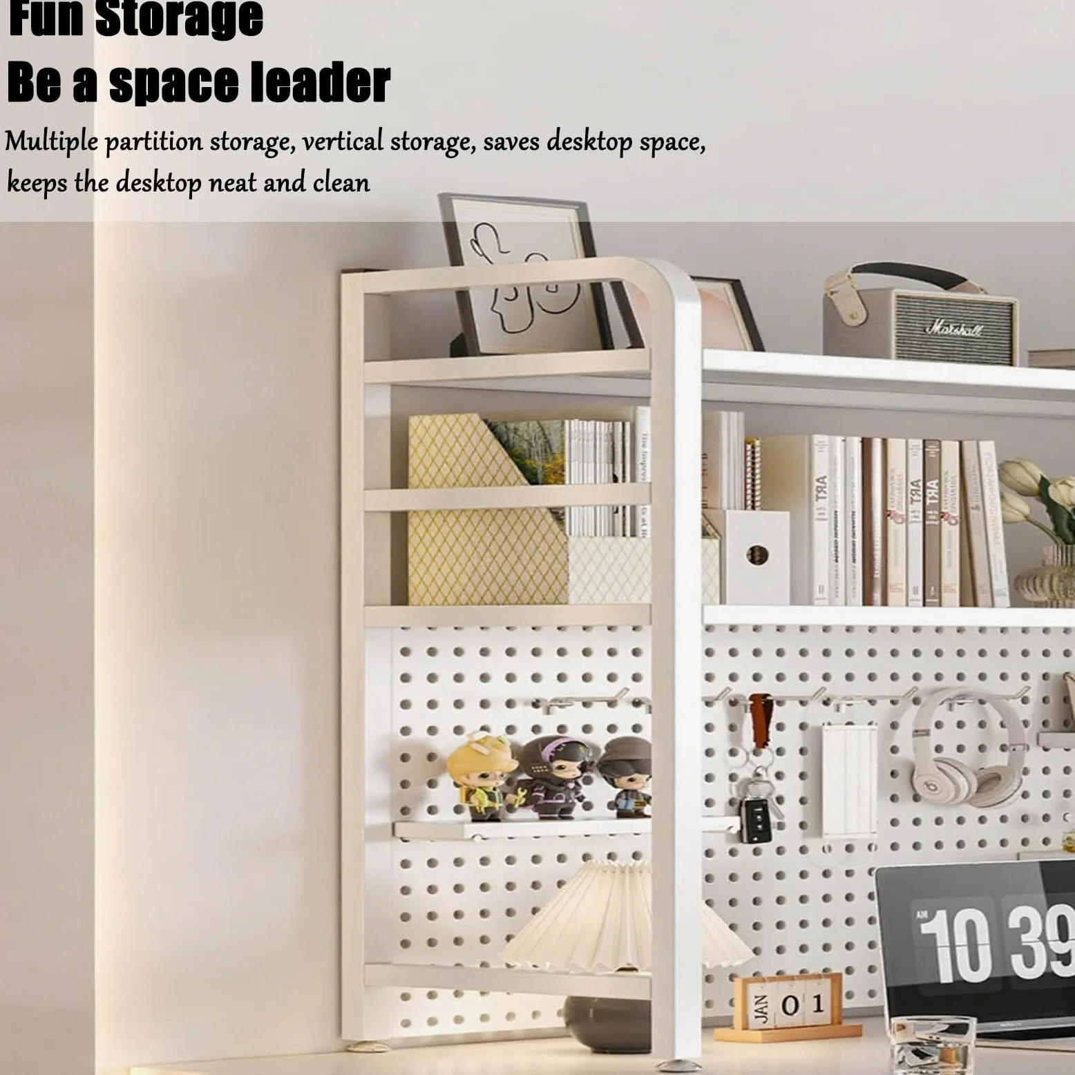 Libreria Da Scrivania Per Computer, Scaffale Da Scrivania Multifunzionale A 2 Strati, Scaffale Portaoggetti Da Scrivania, Adatto Per Casa, Ufficio, Dormitorio(A single layer white,95cm/37in)