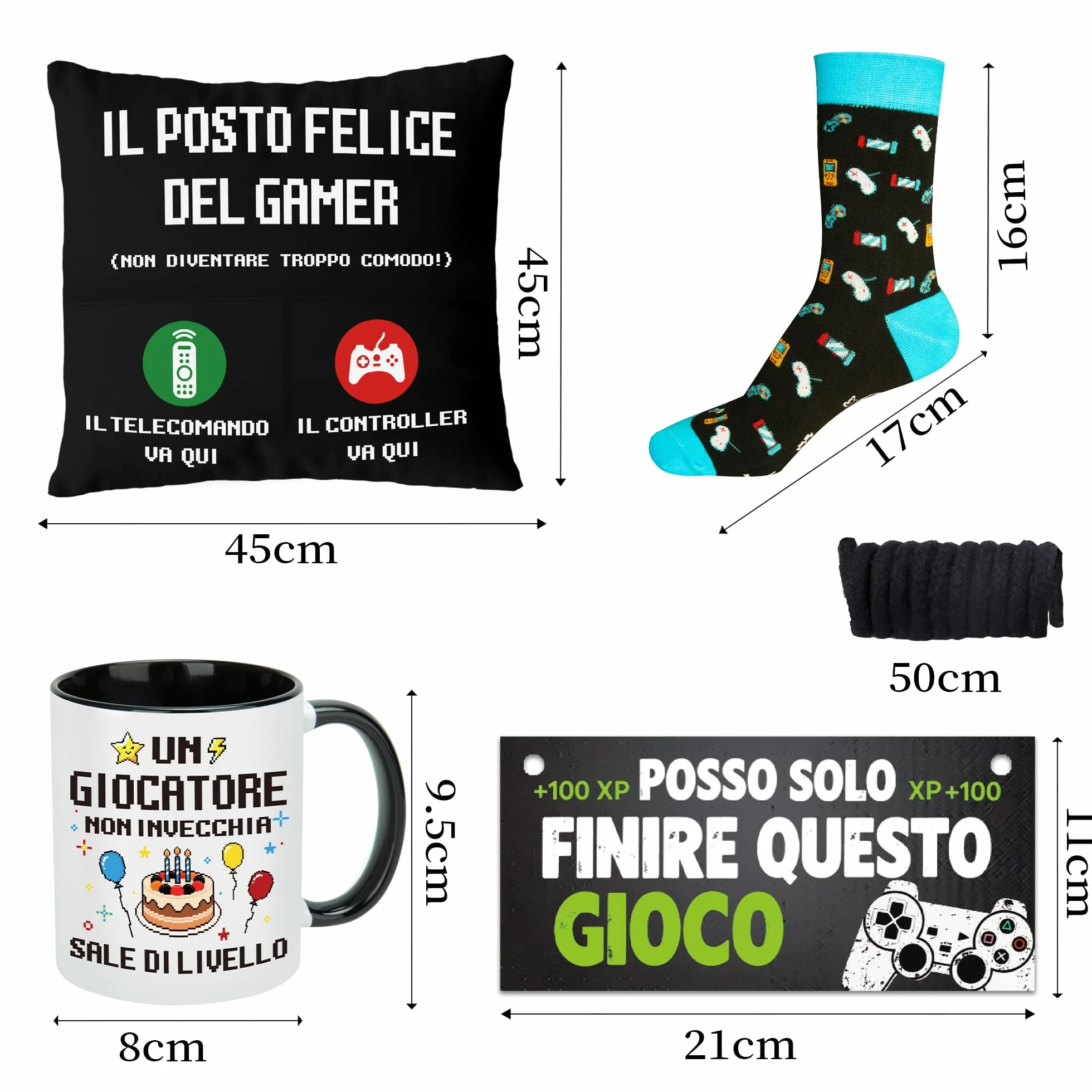 Regali per Gamer: Accessori e Decorazioni per Stanza di Gioco, Calze, Copri Cuscino, Tazza, Insegna da Porta
